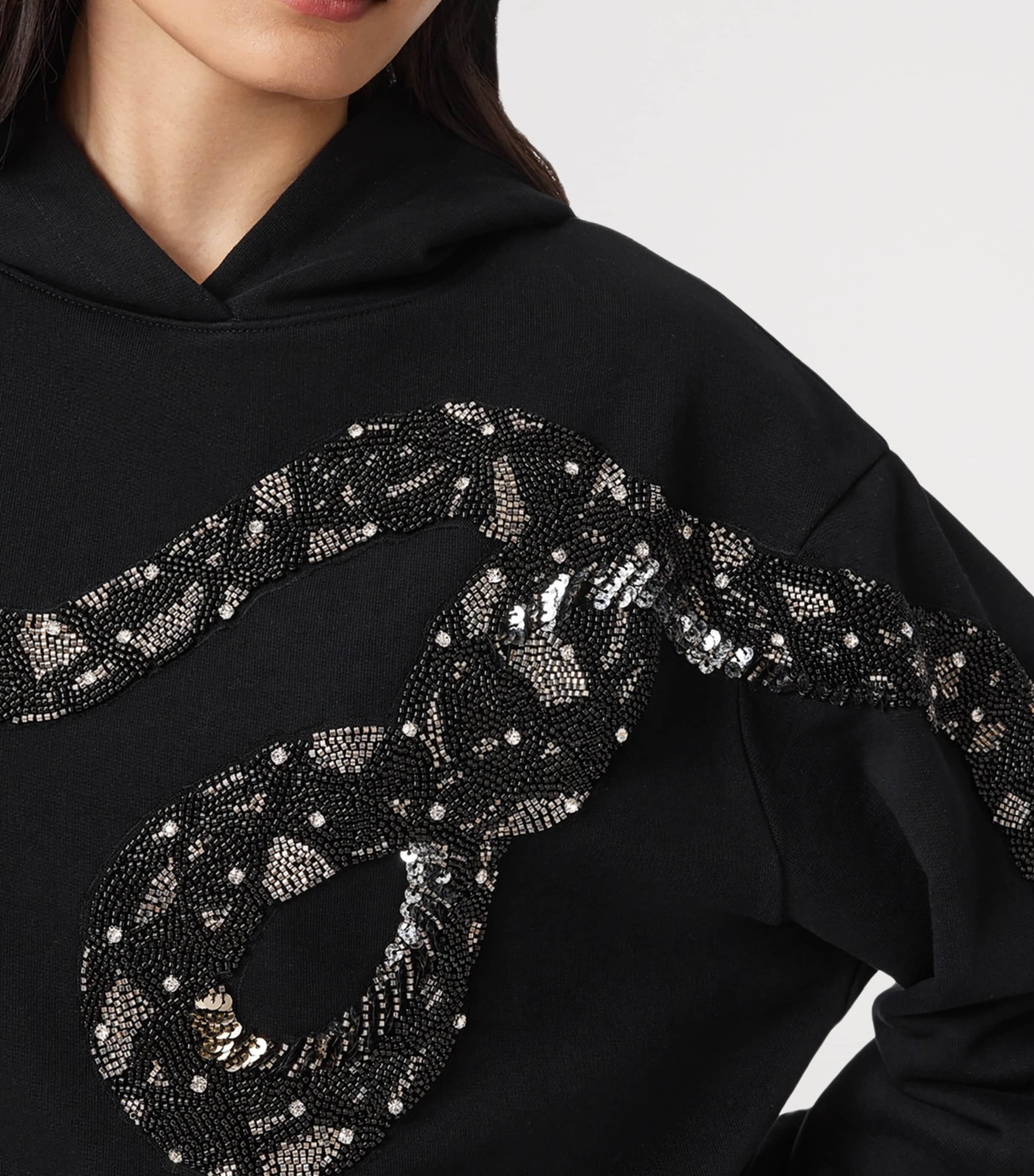 Cotton Embellished Pippa Hoodie BLACK Image 6