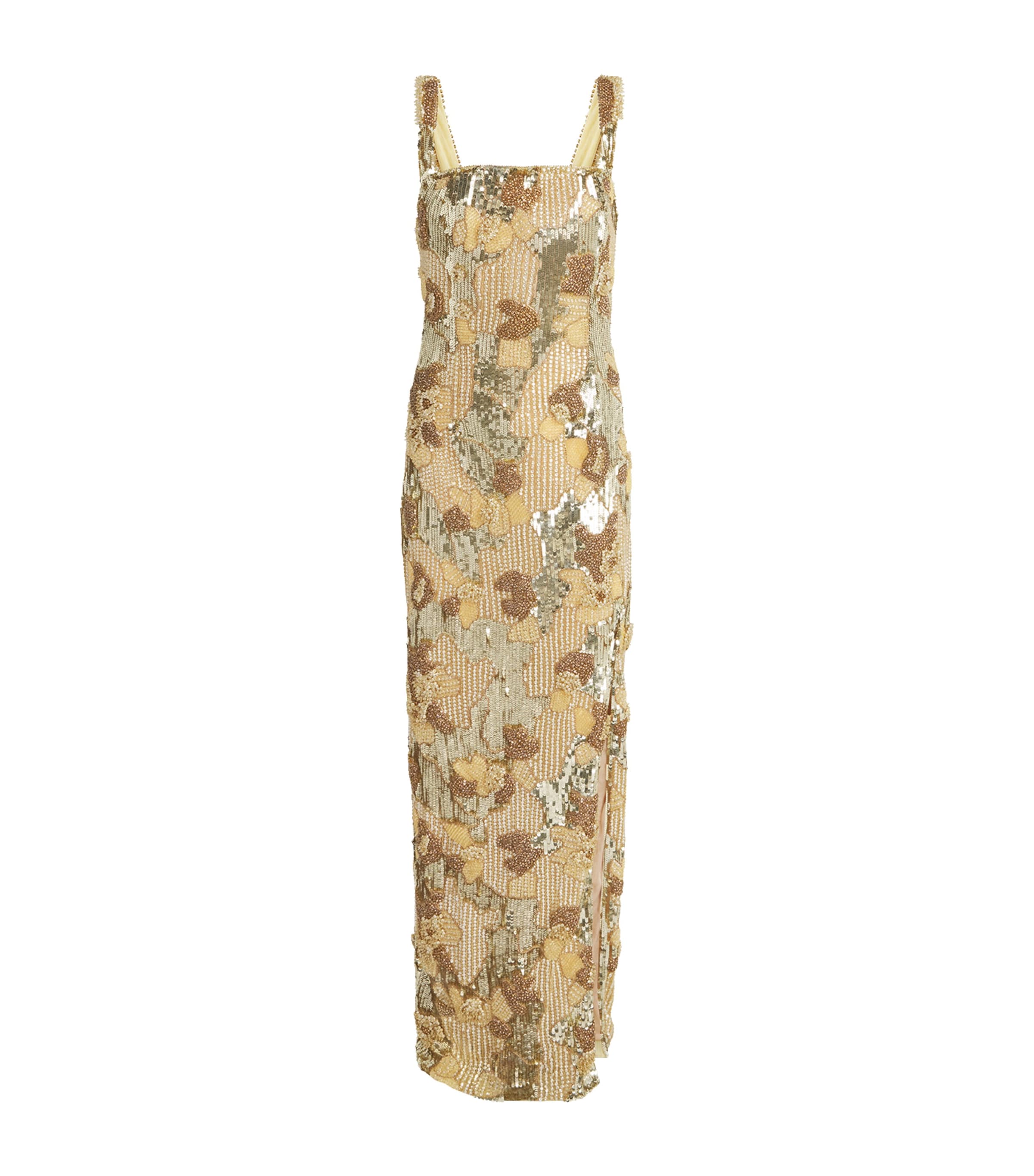 Rachel Gilbert Womens Embellished Elyse Maxi Dress Gold Image 1