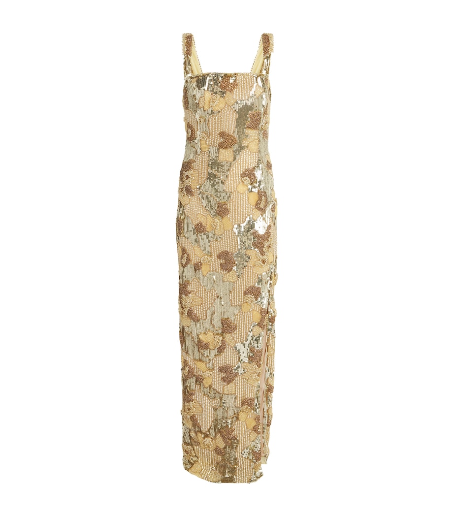 Rachel Gilbert Womens Embellished Elyse Maxi Dress Gold Image 1