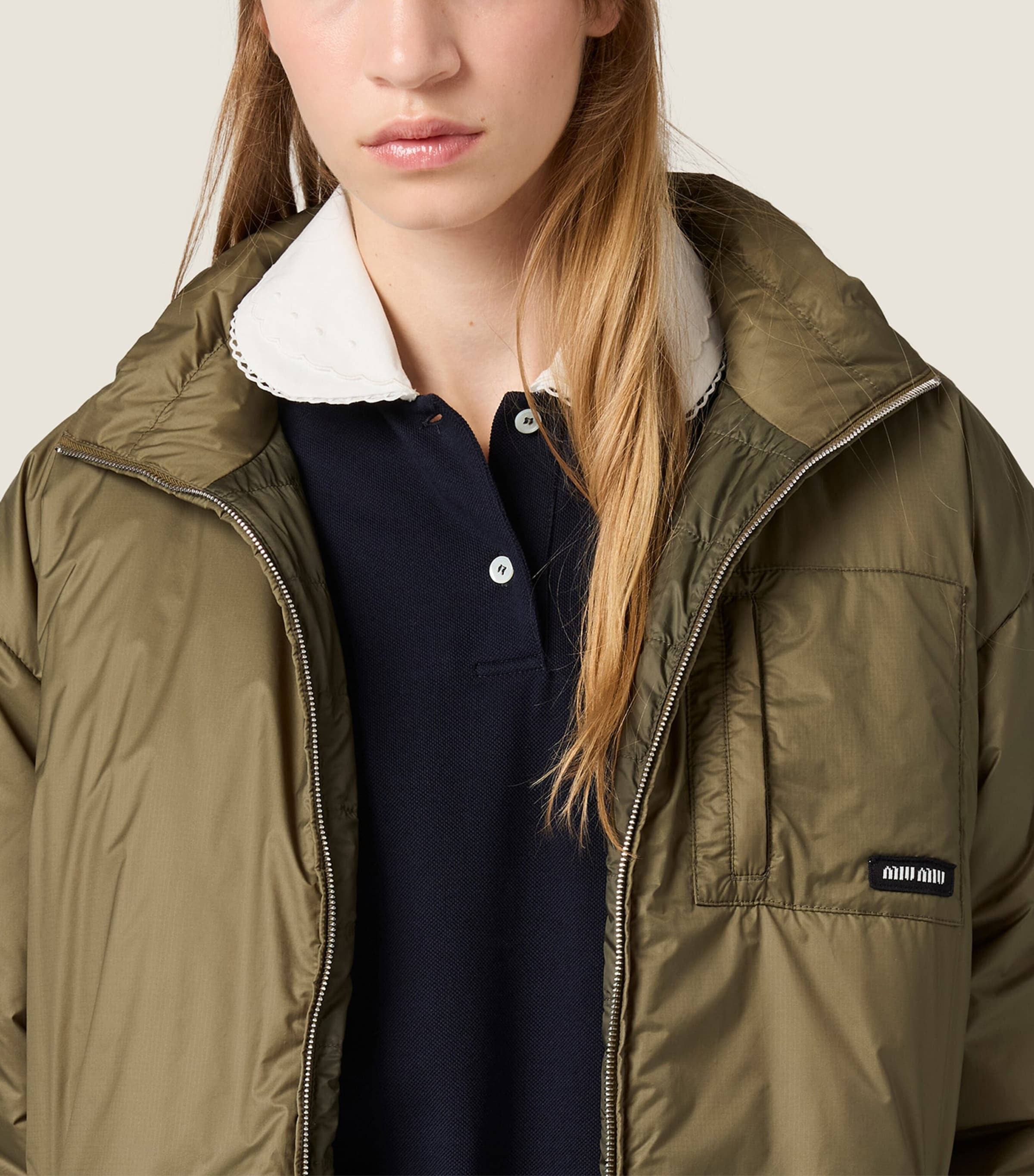 Miu Miu Womens Ripstop Funnel-Neck Puffer Jacket Green Image 4