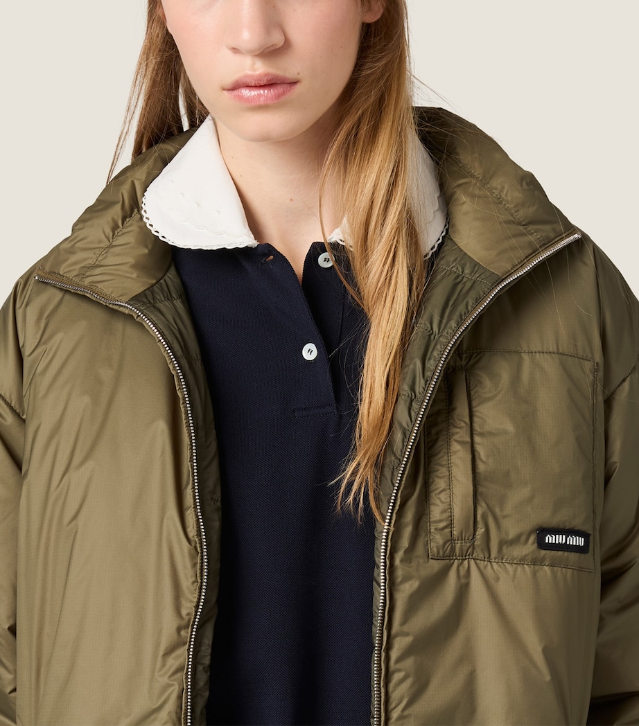 Miu Miu Womens Ripstop Funnel-Neck Puffer Jacket Green Image 4