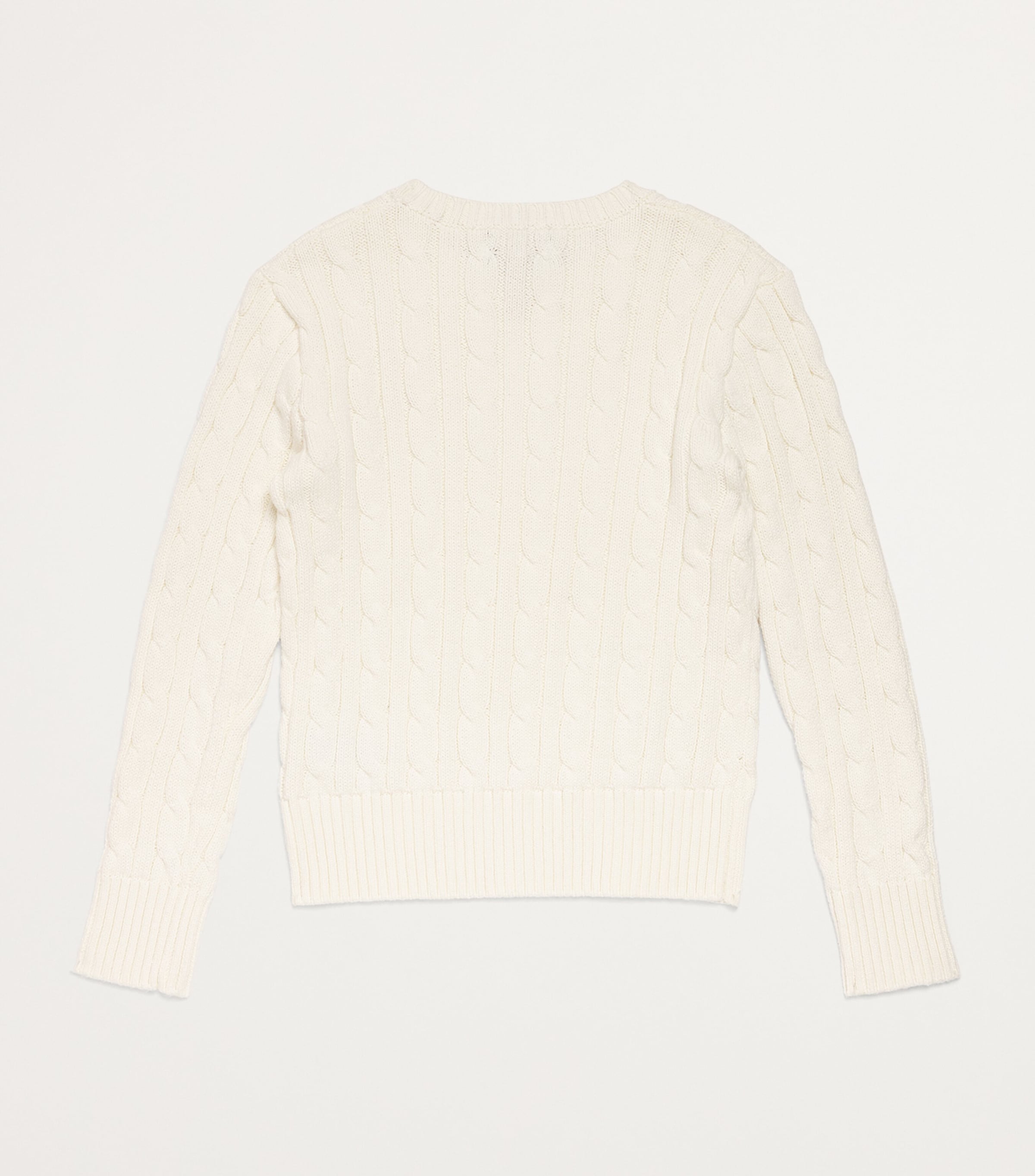 Cotton Cable-Knit Polo Pony Sweater (7-14 Years) WARM WHITE W/ PINK Image 2