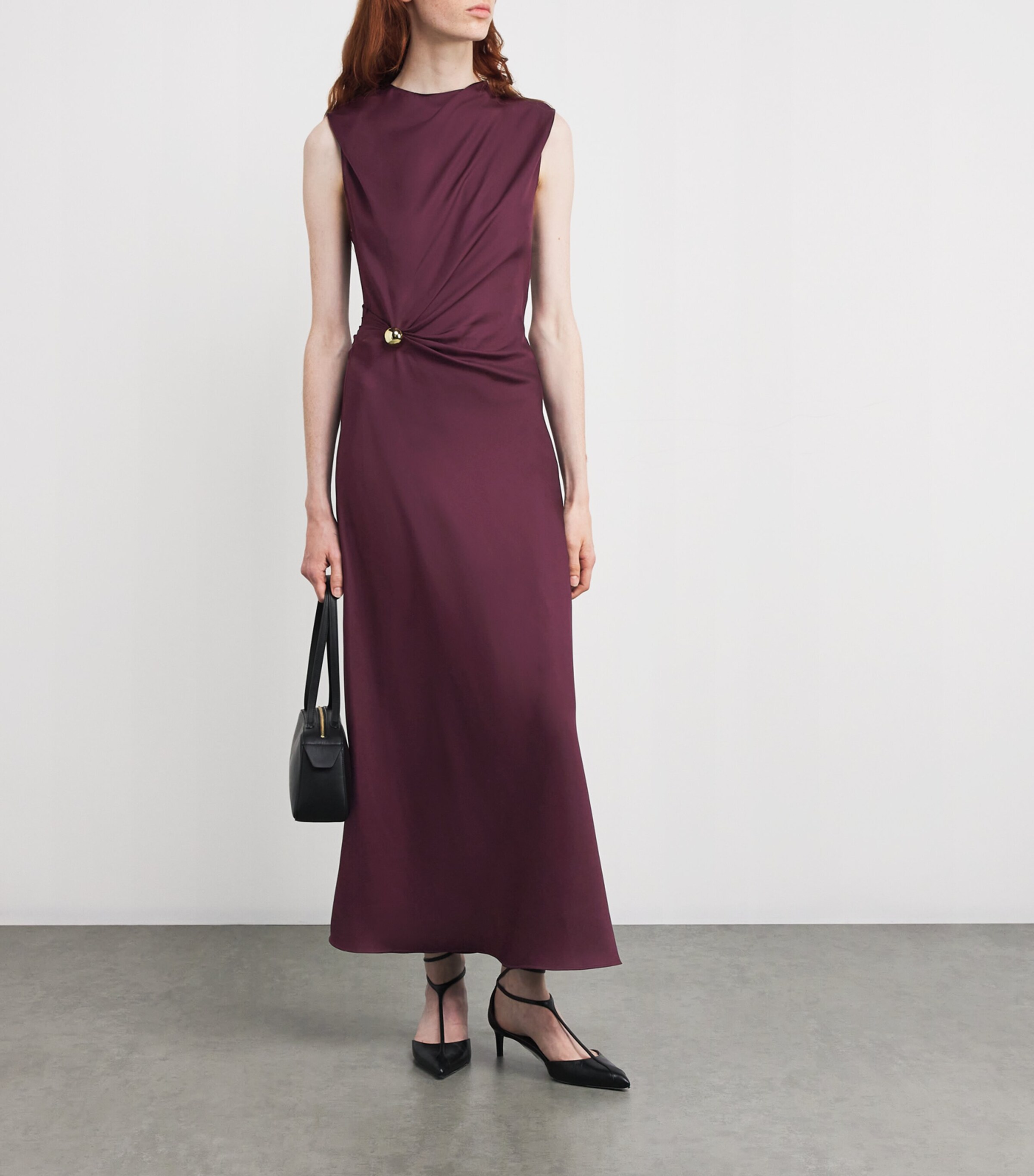 Loulou de Saison Burgundy Silk Draped Roan Midi Dress | Harrods US