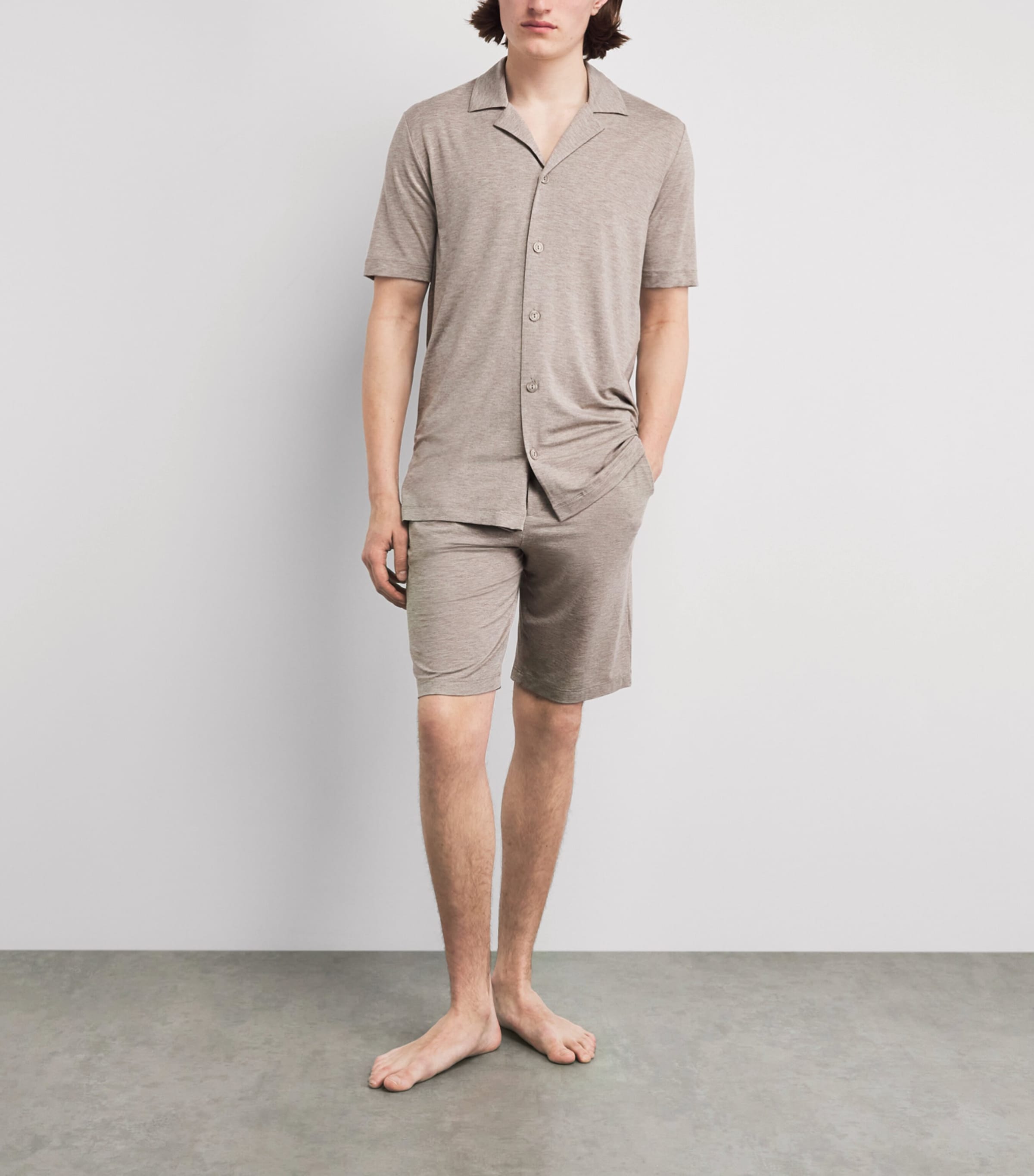 Hanro Mens Casuals Short-Sleeve Shirt Hazelnut Melang Image 2