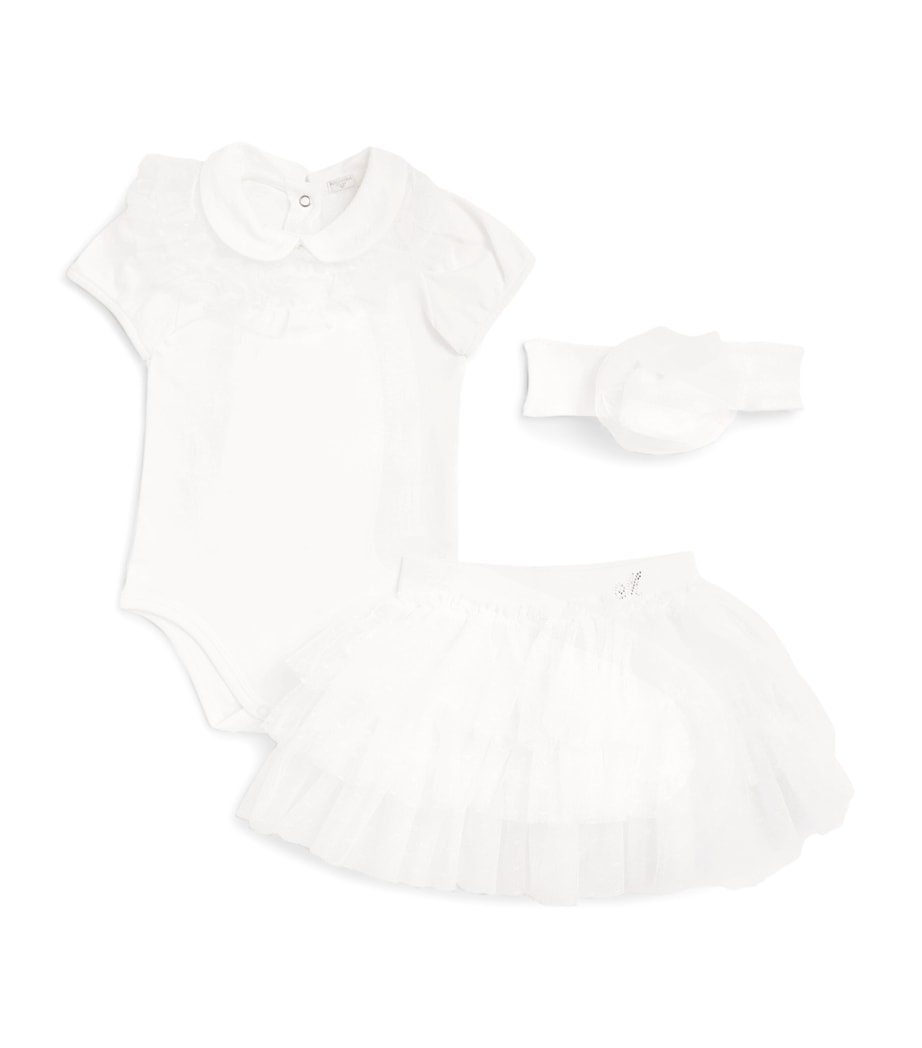 Monnalisa Ruffle-Trim Bodysuit and Skirt Set (3-9 Months) Cream Image 1