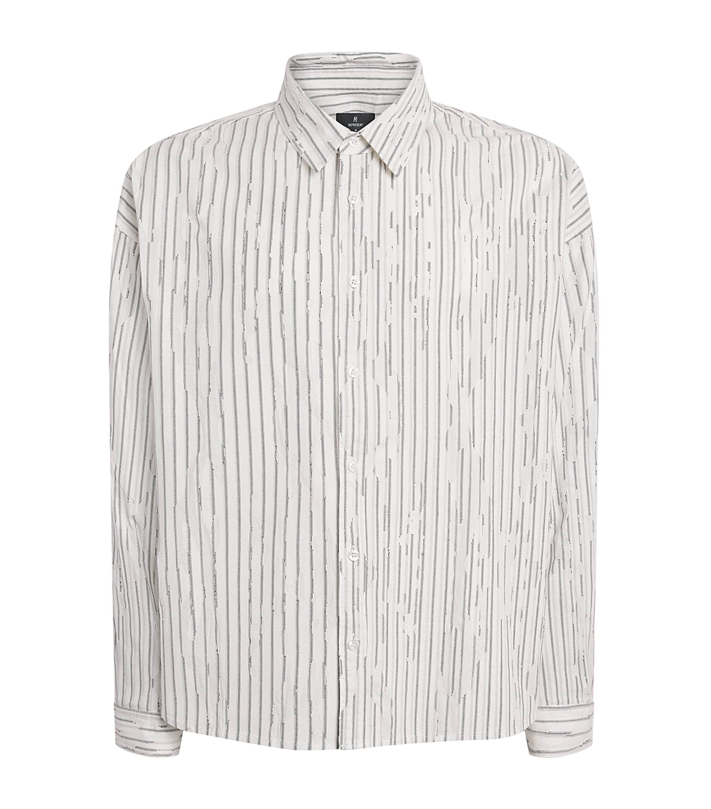 Represent Mens Cotton Stripe Teared Shirt Flat White Image 1