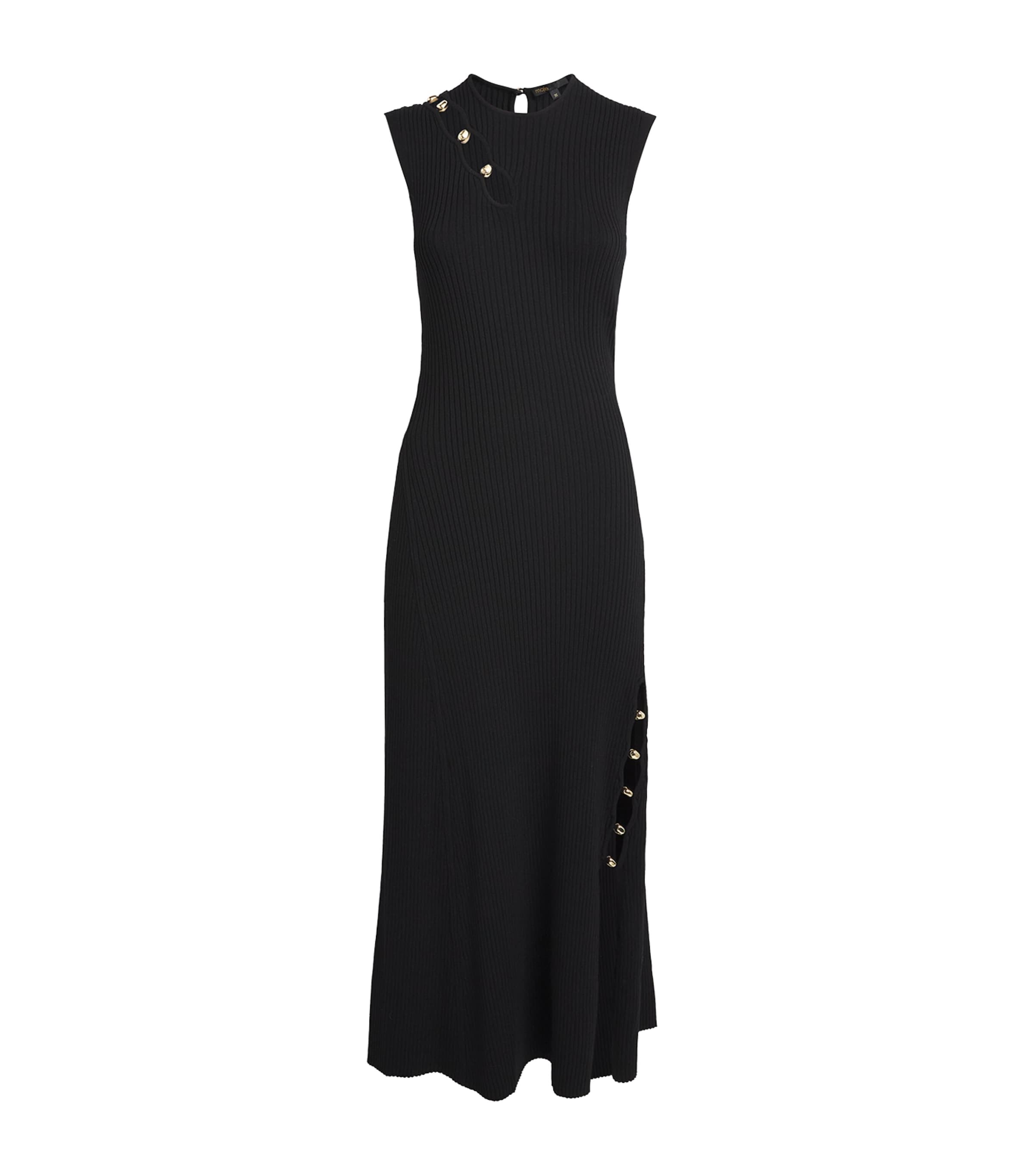 Rib-Knit Cutaway Maxi Dress BLACK Image 1