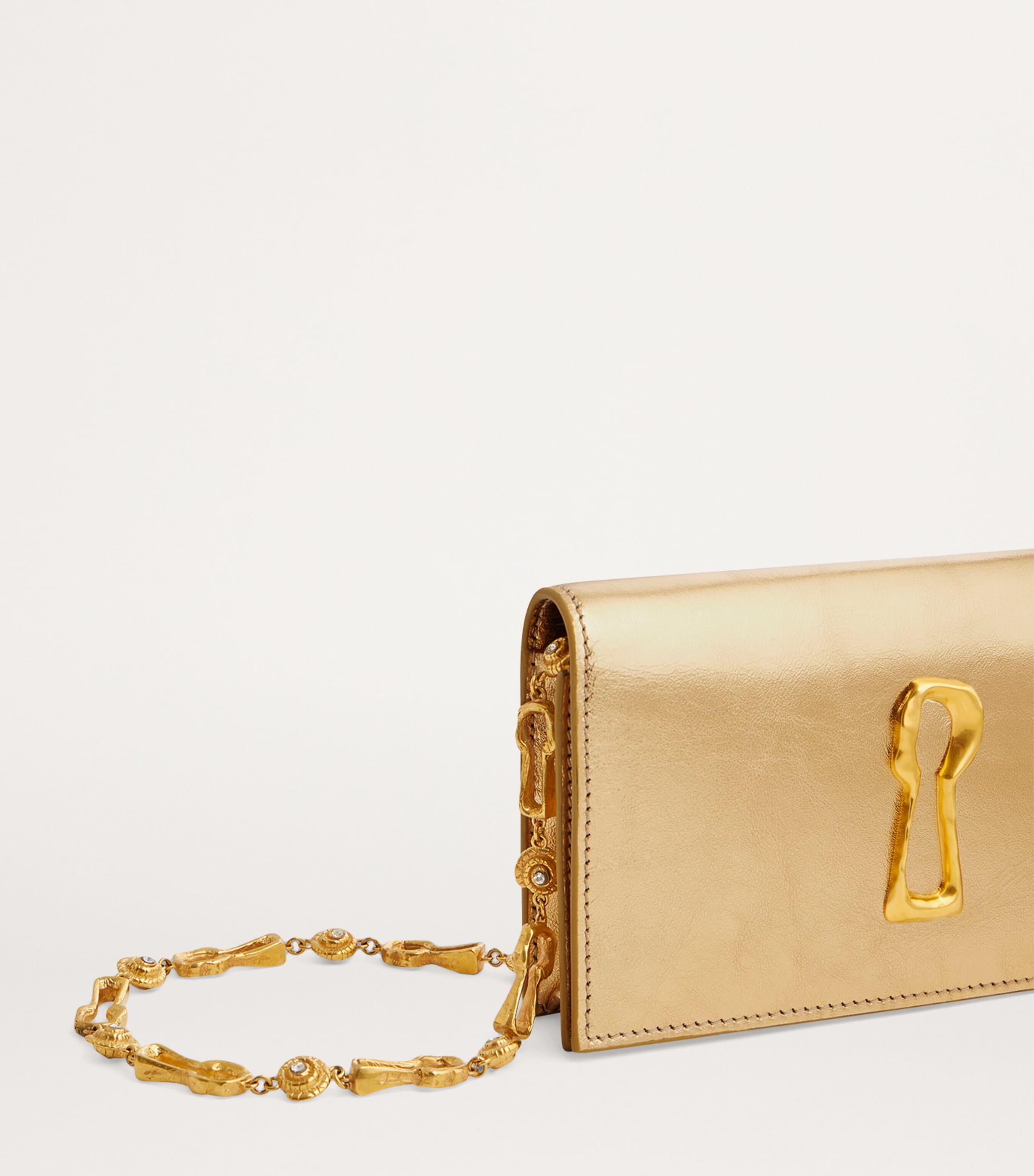 Leather Keyhole Clutch Bag 001GOLD Image 3