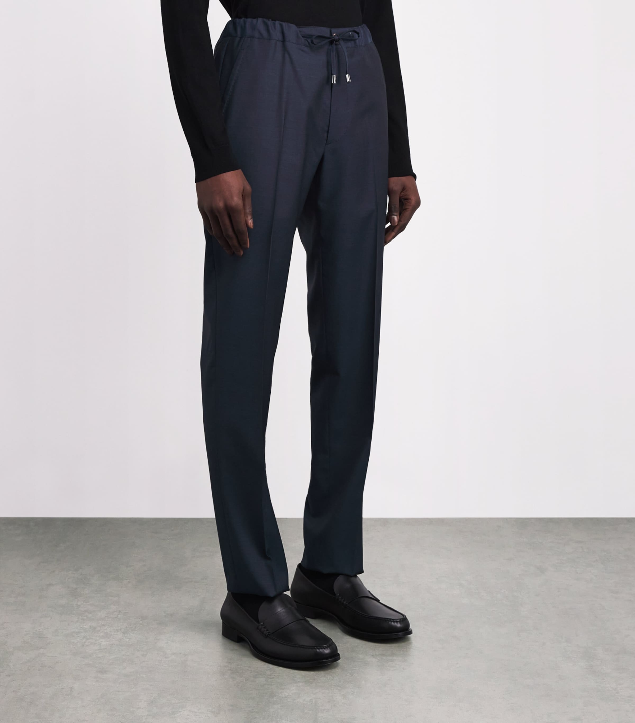 Wool-Mohair Drawstring Tailored Trousers 2/3-MARINE Image 3