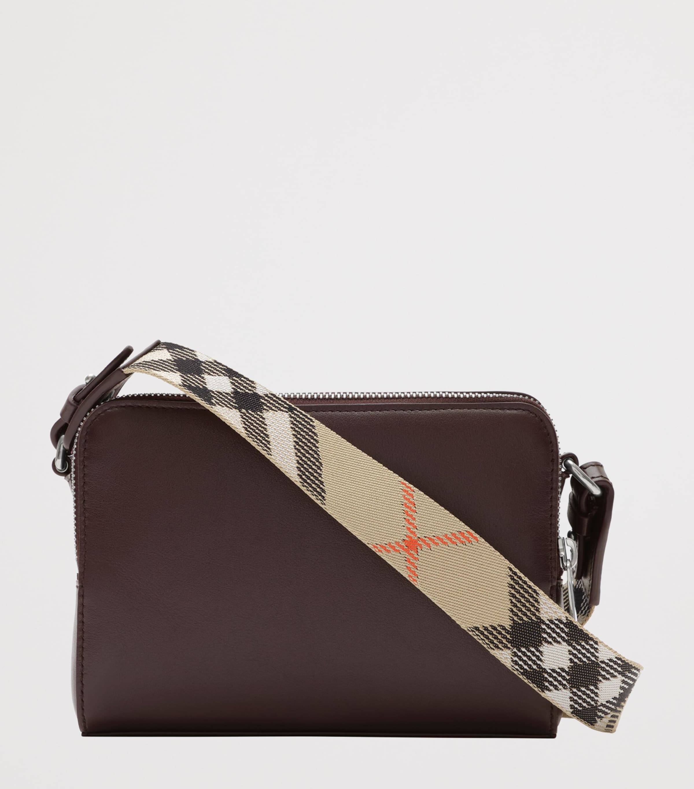 Burberry Leather Check Pop Cross-Body Bag Peat/sand Image 4