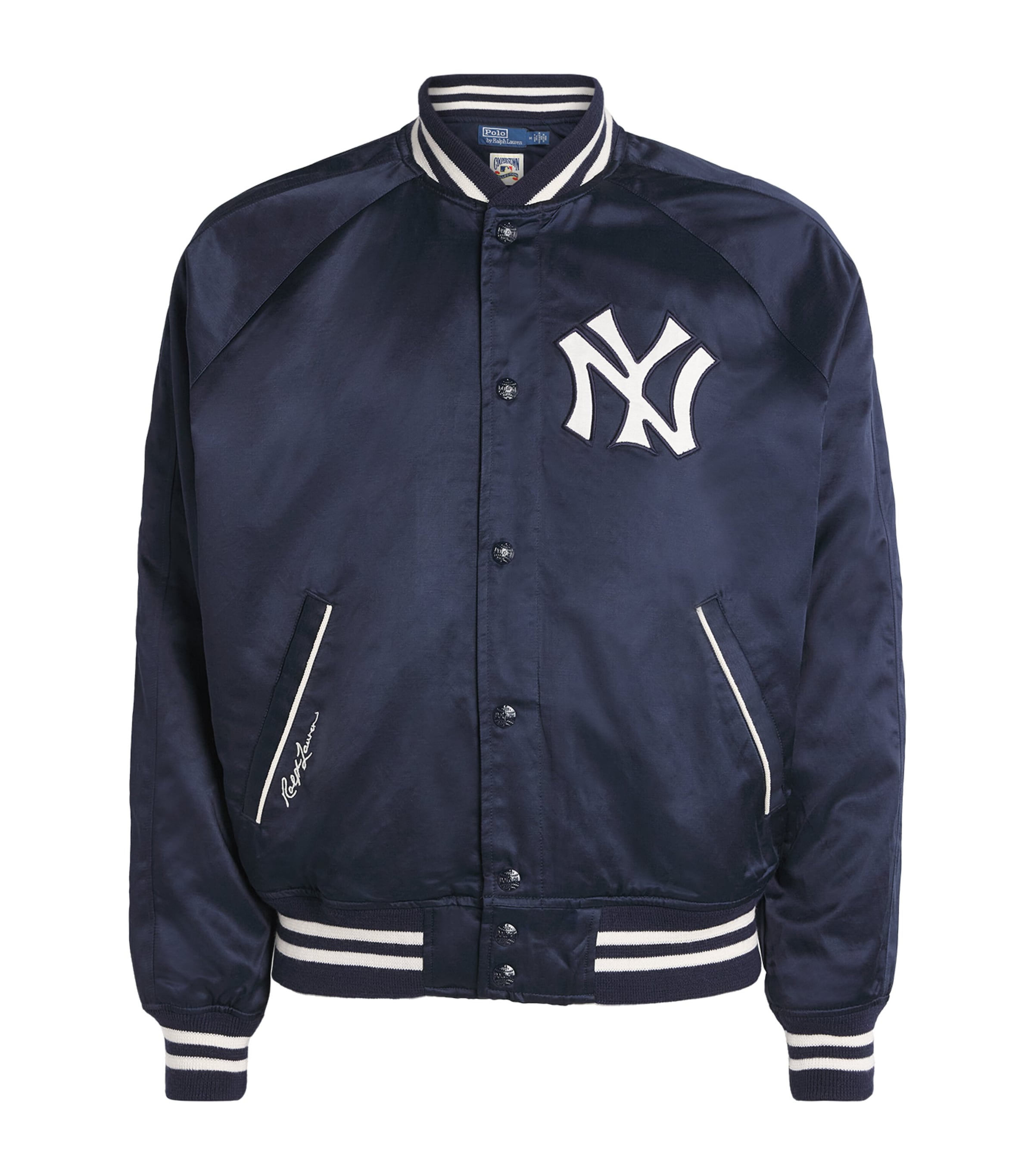 Polo Ralph Lauren Mens Satin Yankees Bomber Jacket Aviator Navy Image 1