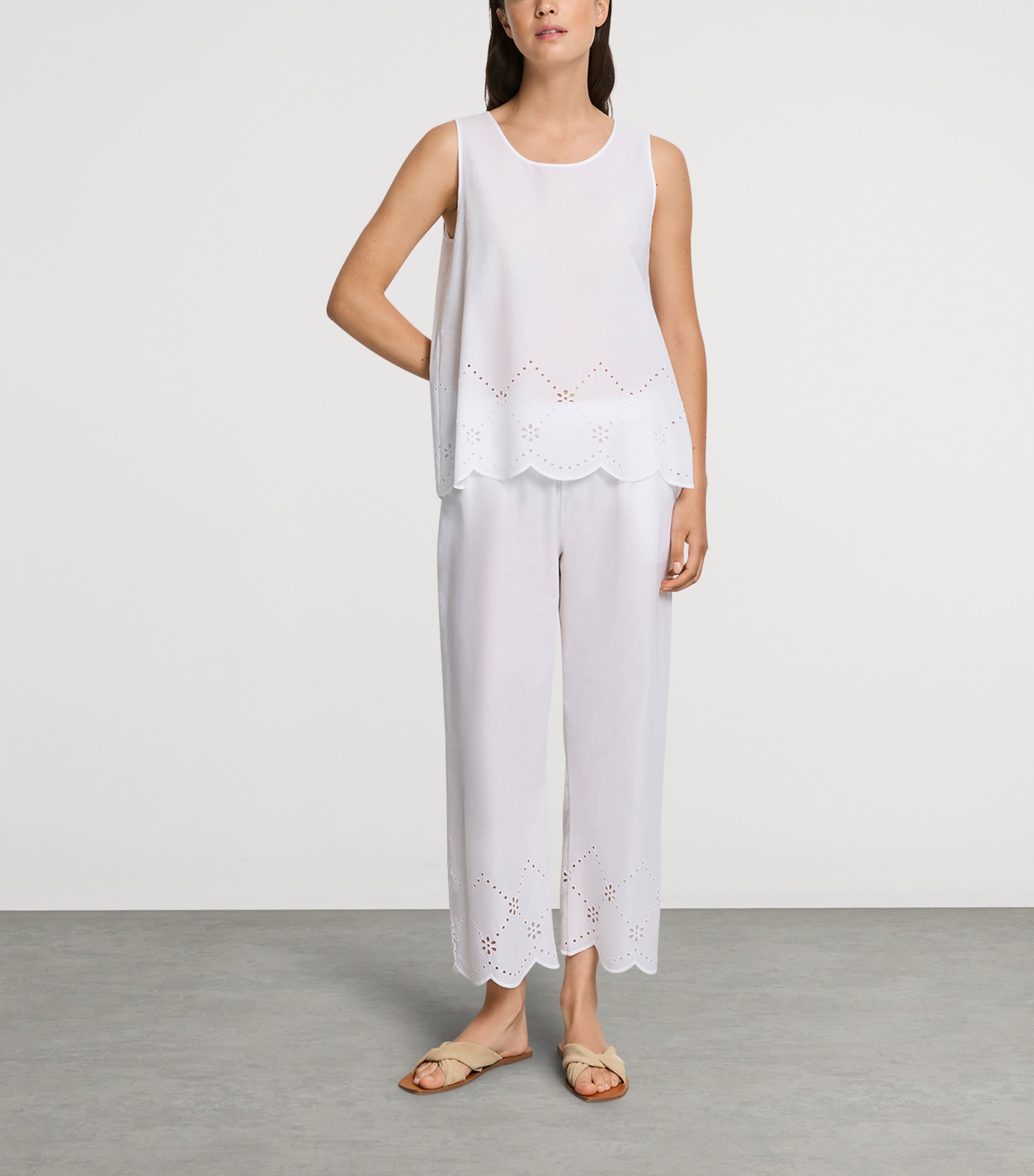 Hanro Womens Broderie Anglaise Cropped Trousers White Image 4