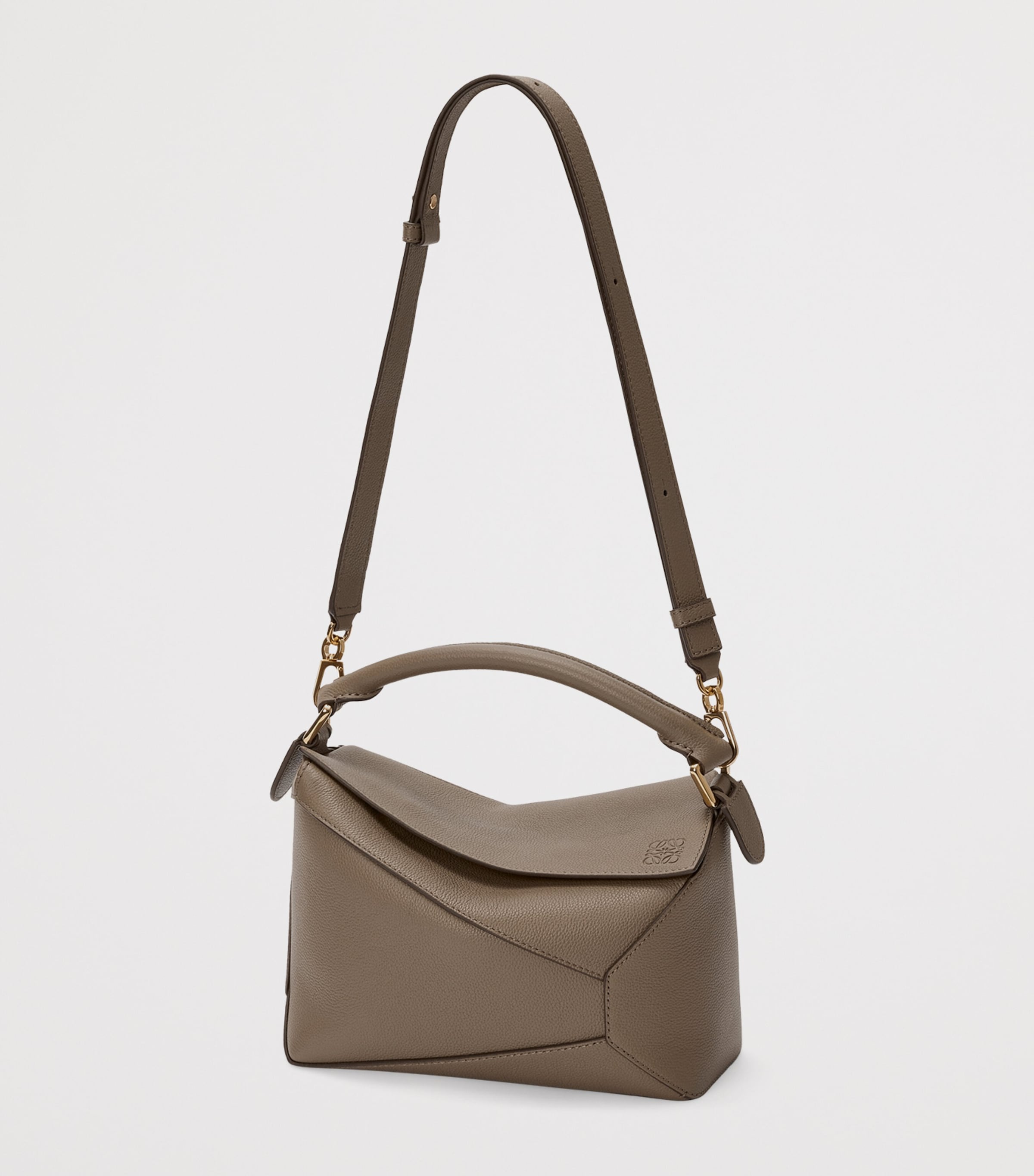 Small Leather Puzzle Edge Top-Handle Bag TAUPE Image 5