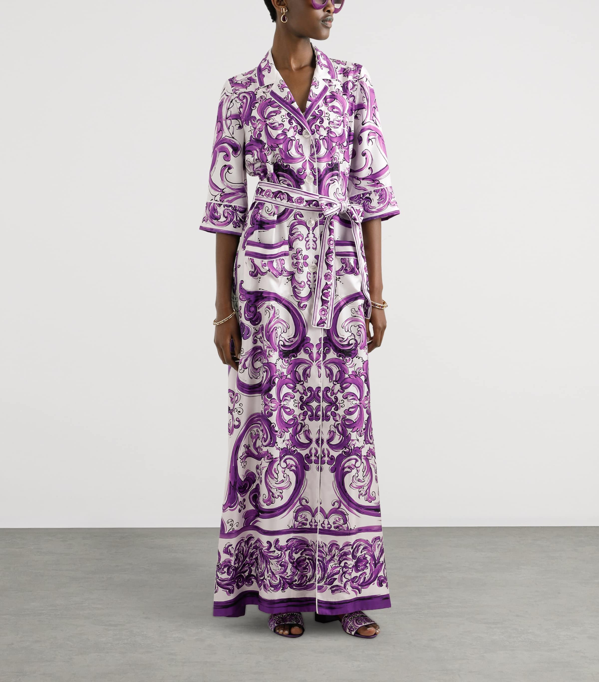 Dolce&Gabbana Womens Silk Majolica Print Maxi Dress Mix Maiolica Image 2