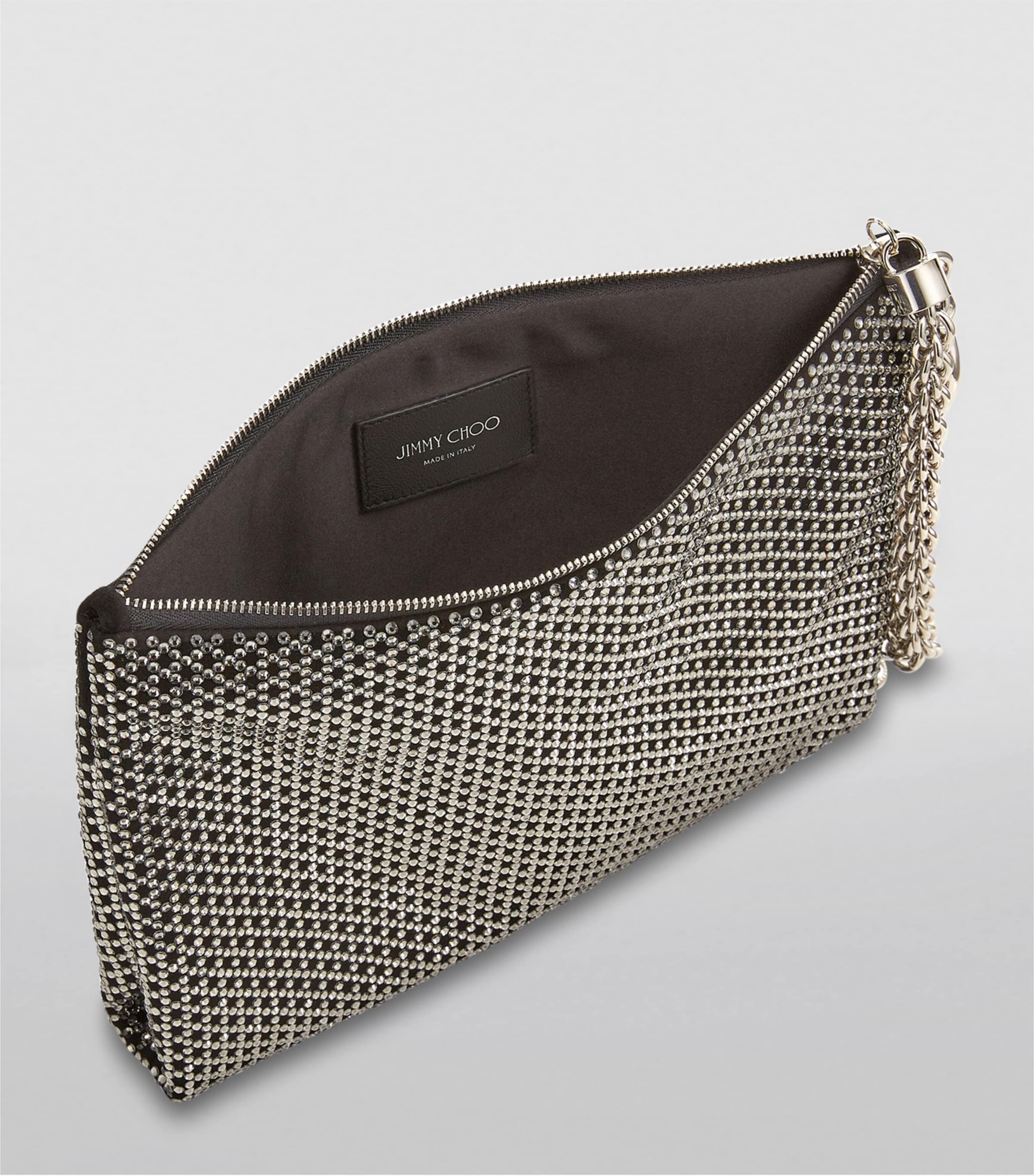 Suede Crystal-Embellished Callie Clutch Bag BLACK Image 2