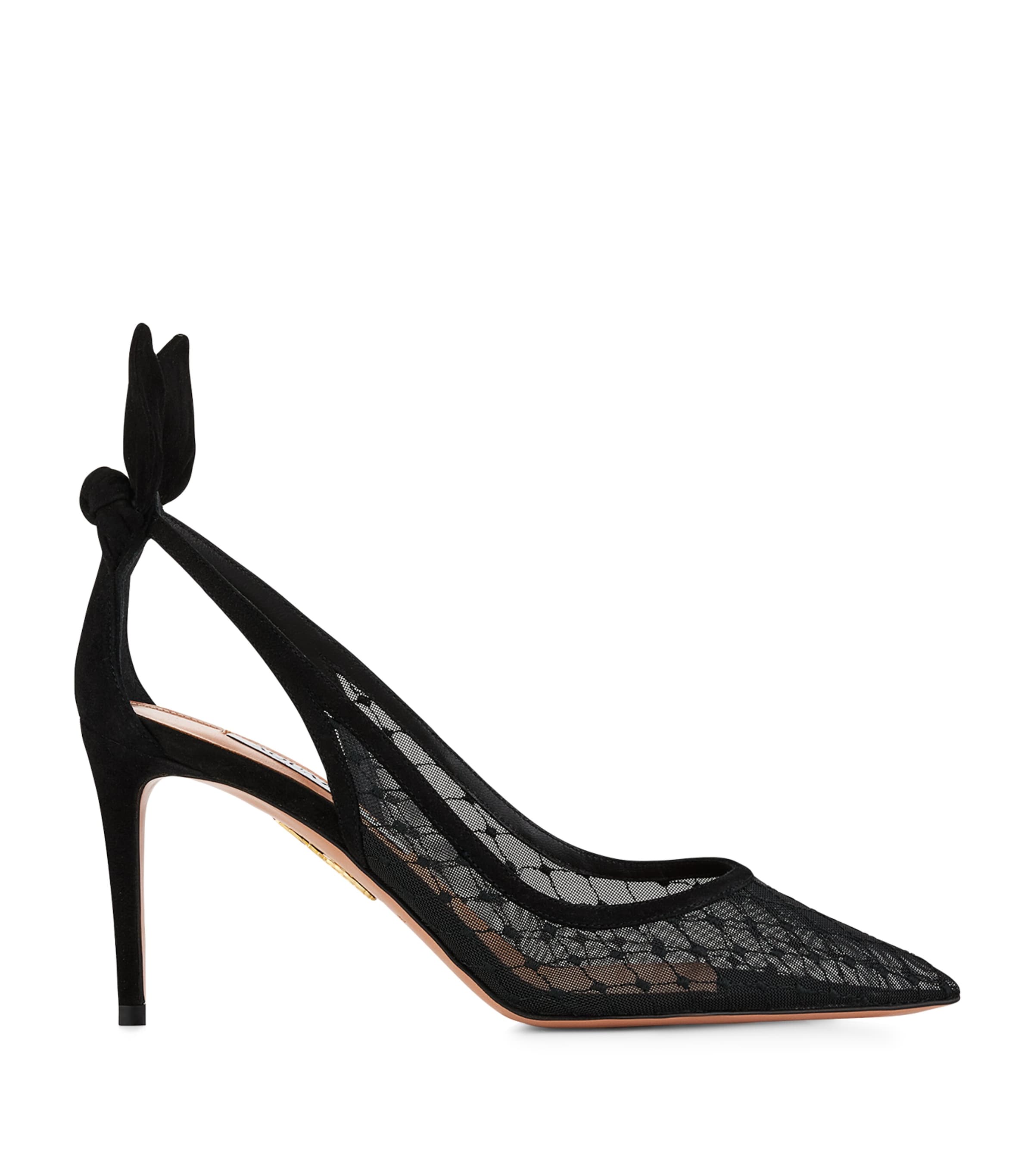 Aquazzura Bow Tie 105 Crystal Tulle Pointed-toe Flats In Black
