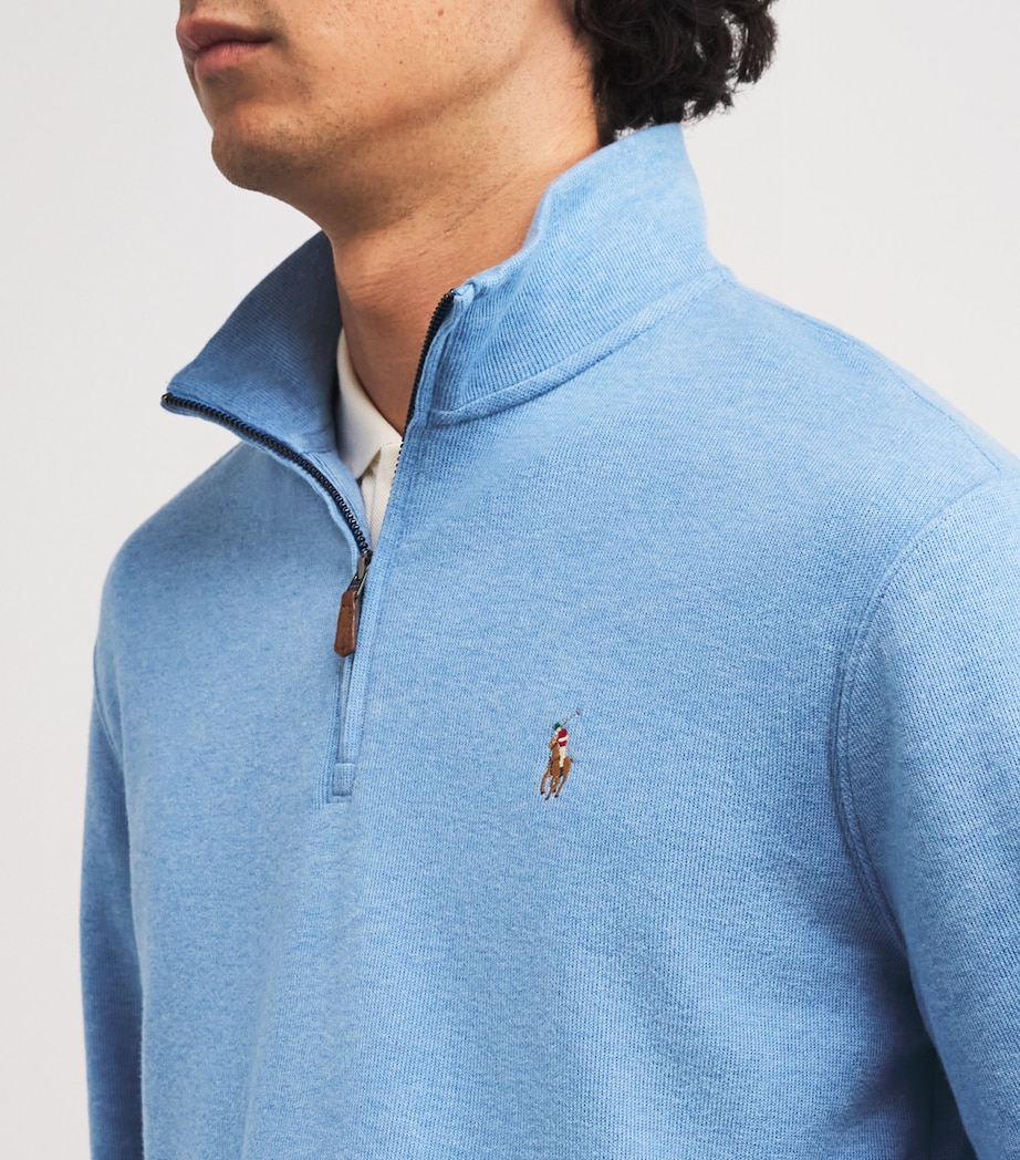 Cotton Quarter-Zip Sweater BLUE Image 6