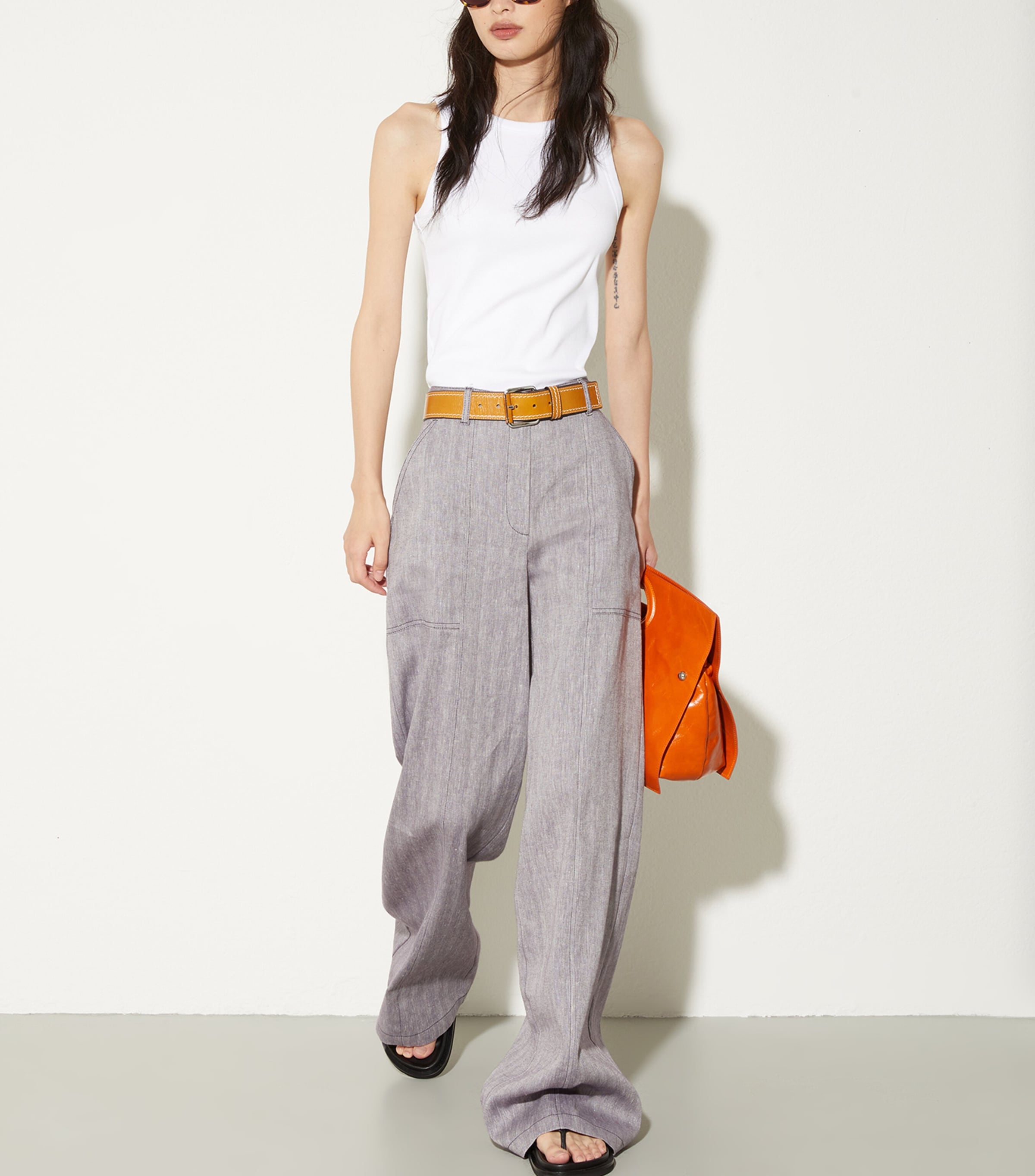 MAX&Co. Womens Linen-Cotton-Blend Chevron Trousers Aubergine Image 2