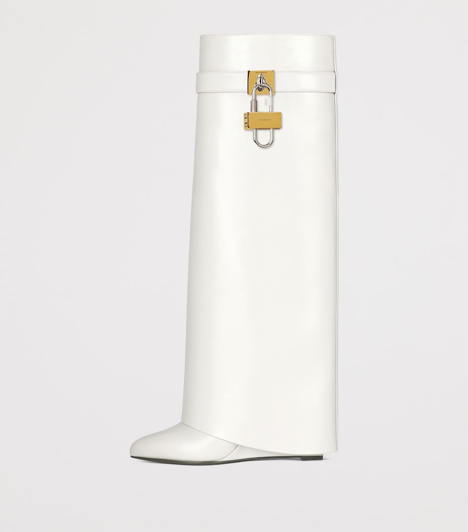 Leather Shark Lock Knee-High Boots 90 WHITE Image 3
