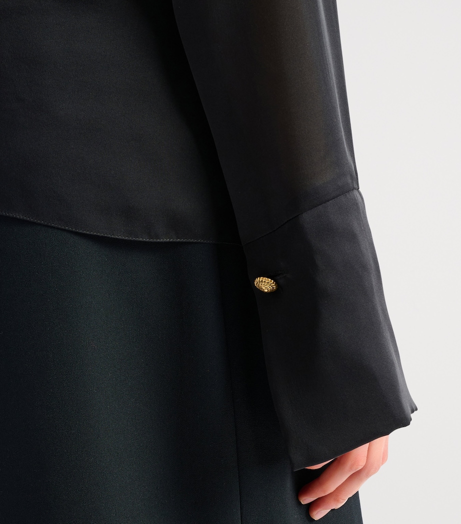 Balmain Womens Silk Tie Collar Shirt Noir Image 7