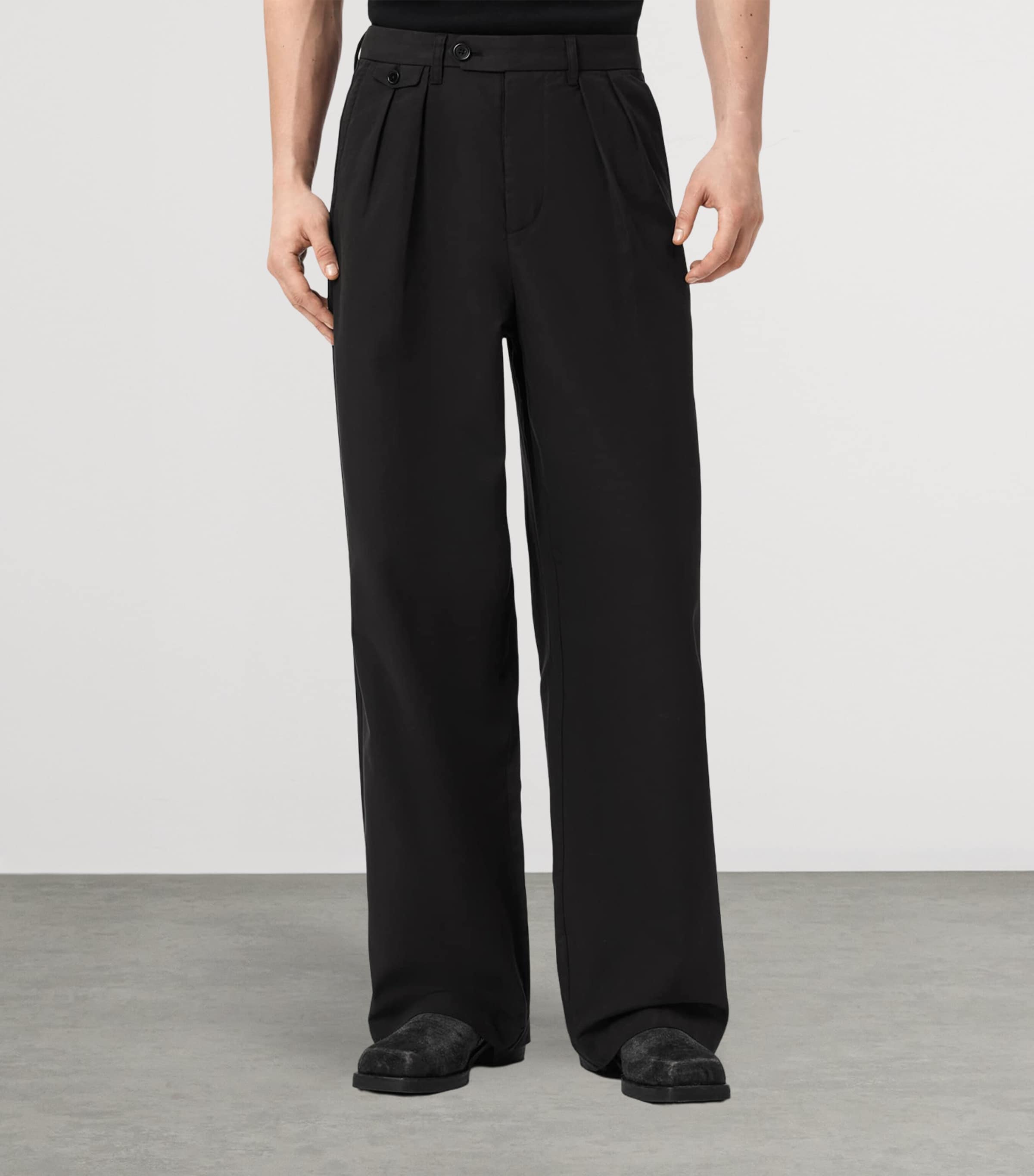 AllSaints Mens Conway Wide-Leg Trousers Black Image 3