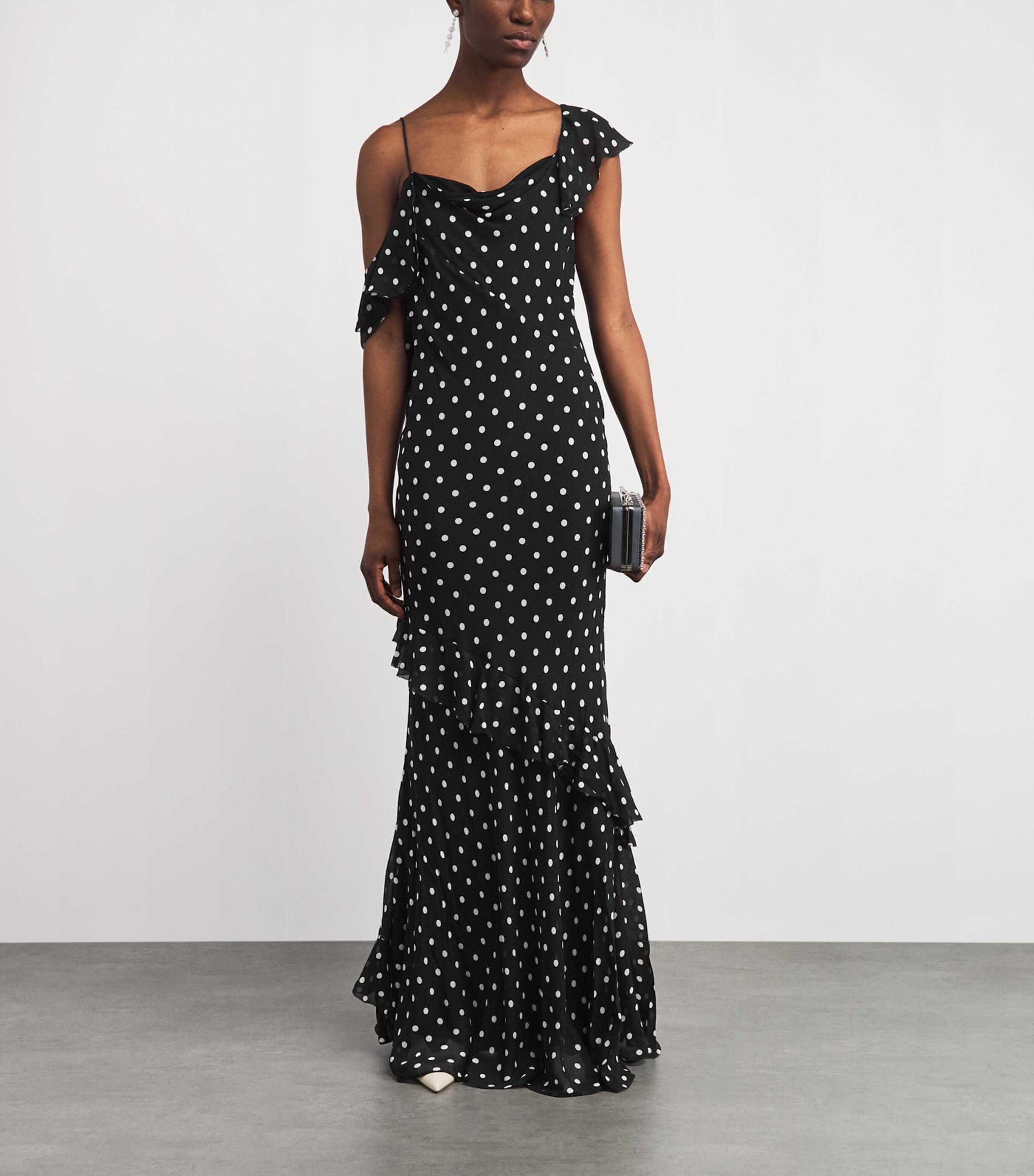 Self-Portrait Womens Polka-Dot Maxi Dress Black Image 2