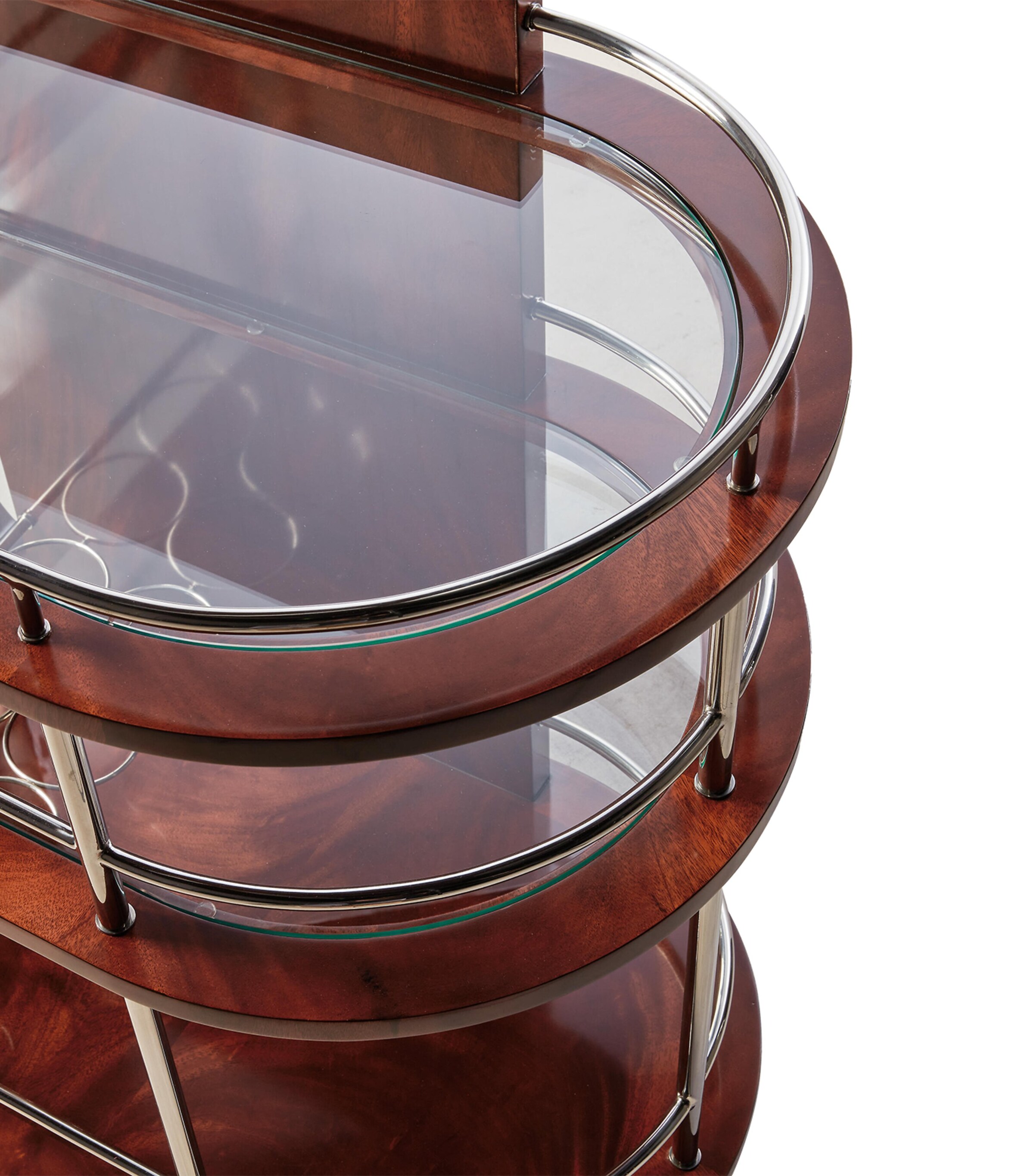 Mahogany, Glass and Stainless Steel Duke Bar Cart PENTHOUSE MAHOGANY Image 5