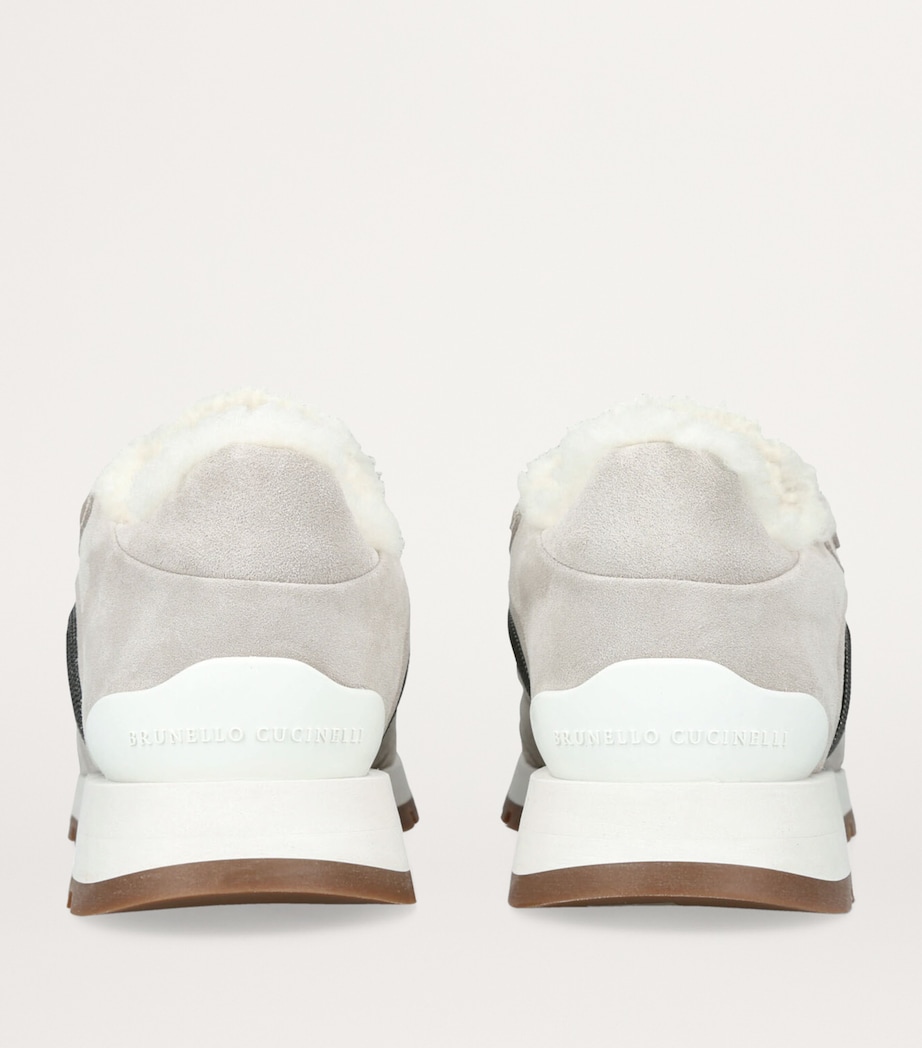 Suede Shearling-Trim Sneakers GREY/LIGHT Image 2