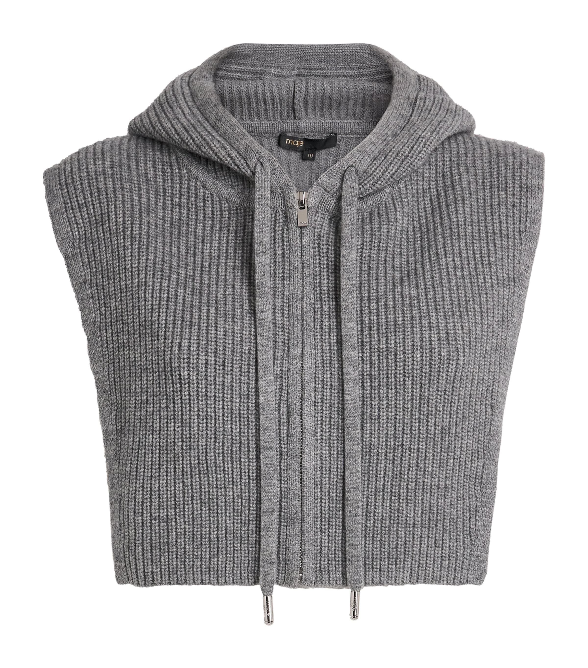 Maje Wool-cashmere Hooded Collar In Gray