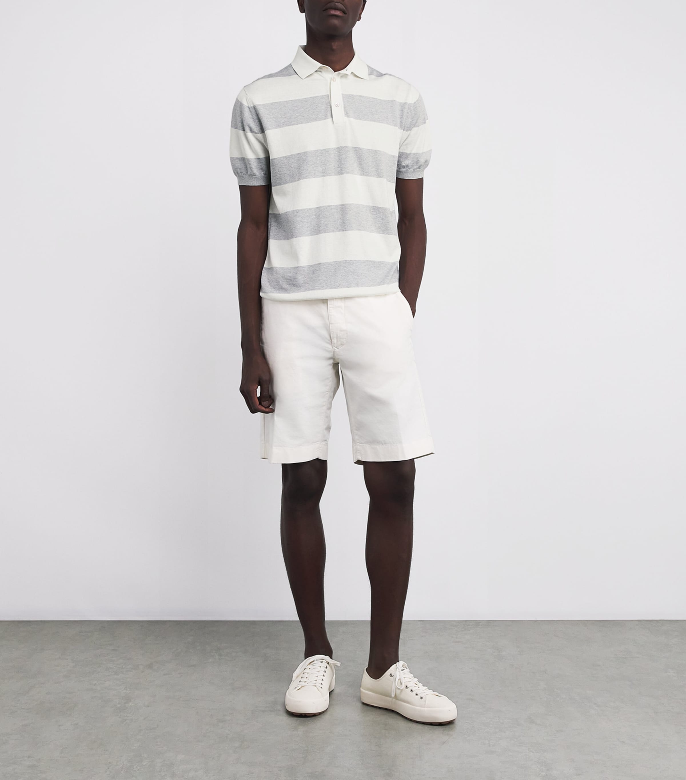 Silk-Cotton Stripe Polo Shirt 202PLM + WHSPR WHT Image 2