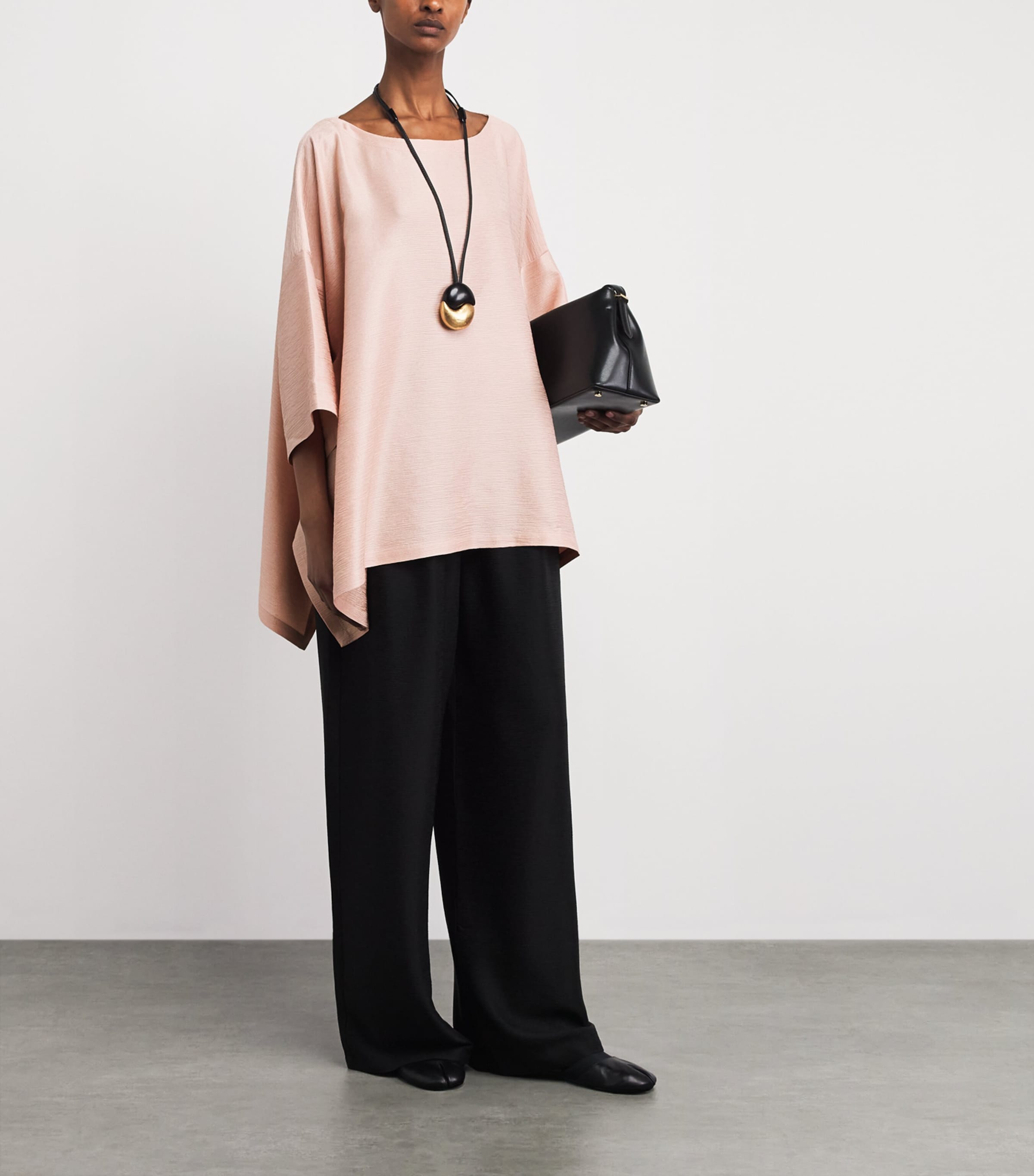 Eskandar Silk Plissé Scoop-Neck Top Rosepowder Image 2