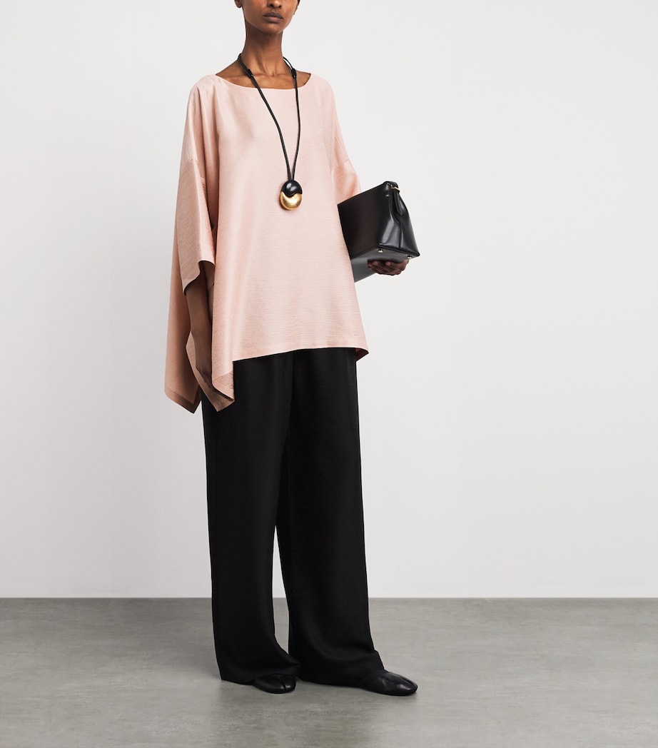 Eskandar Silk Plissé Scoop-Neck Top Rosepowder Image 2