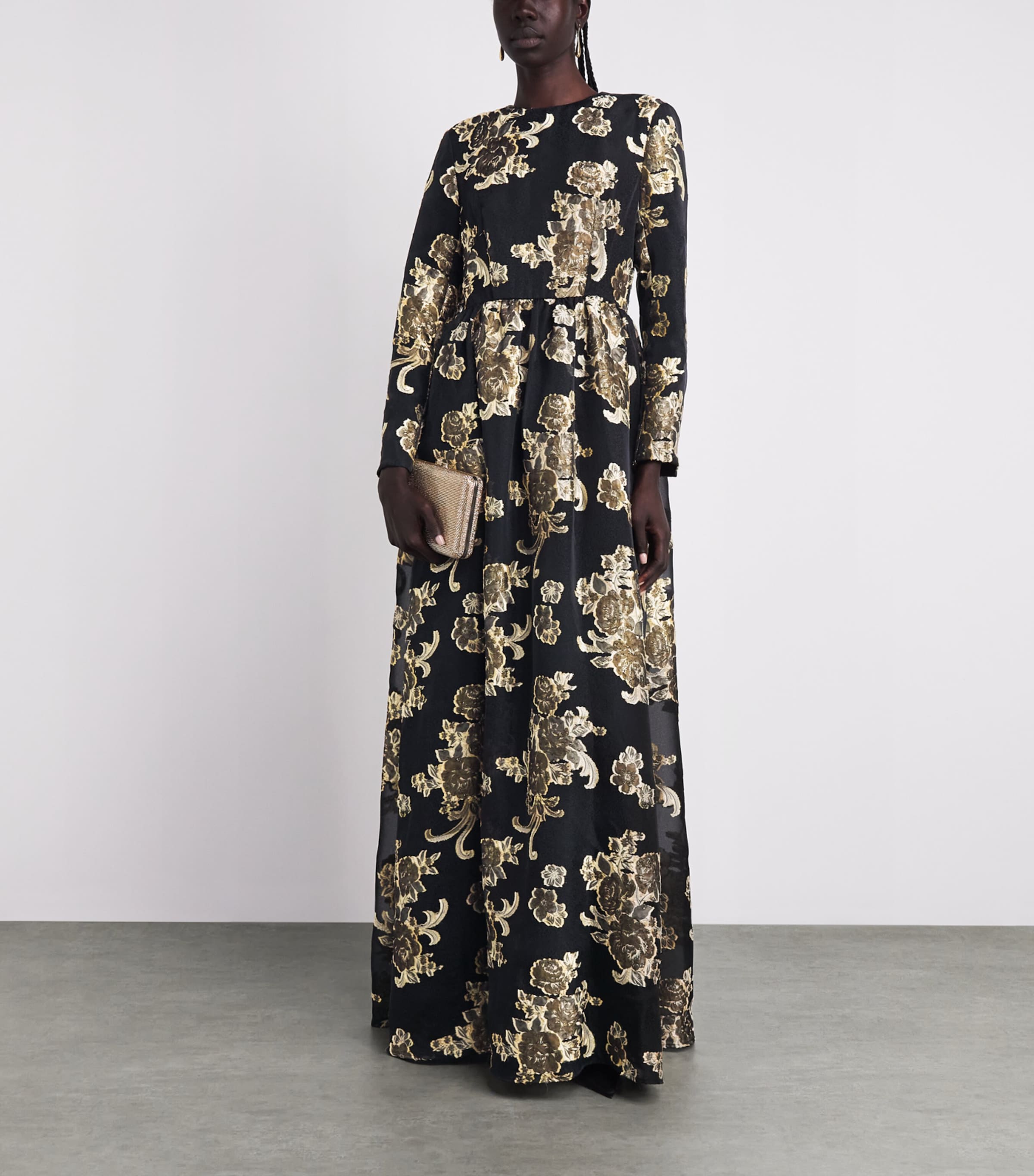 Huishan Zhang Womens Embroidered Amanda Gown Black/gold Image 2