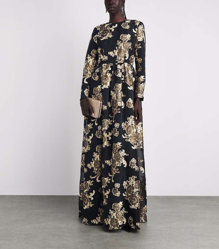 Huishan Zhang Womens Embroidered Amanda Gown Black/gold Image 2