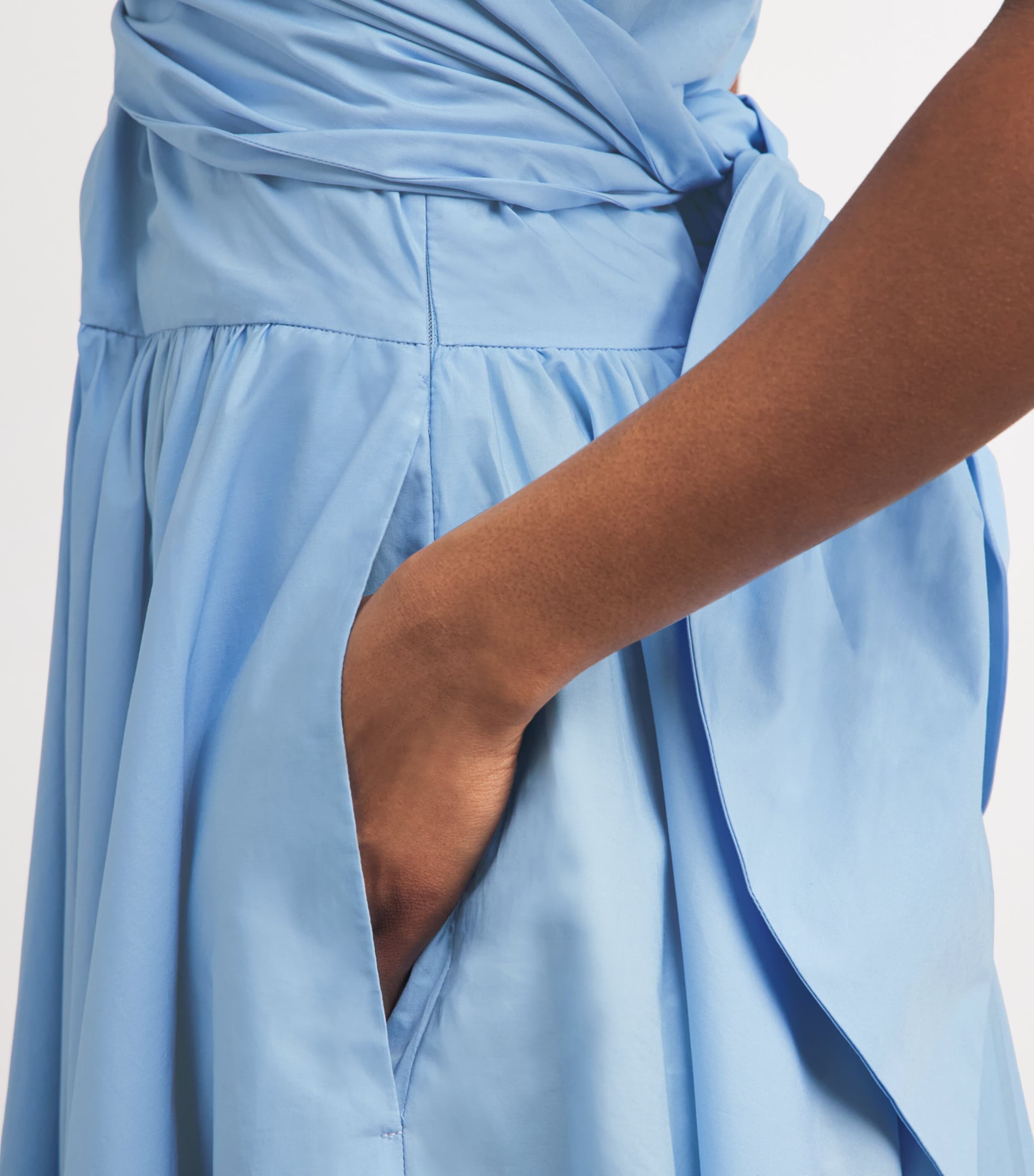 Patou Womens Organic Cotton Draped Sleeveless Midi Dress Riviera Blue Image 3