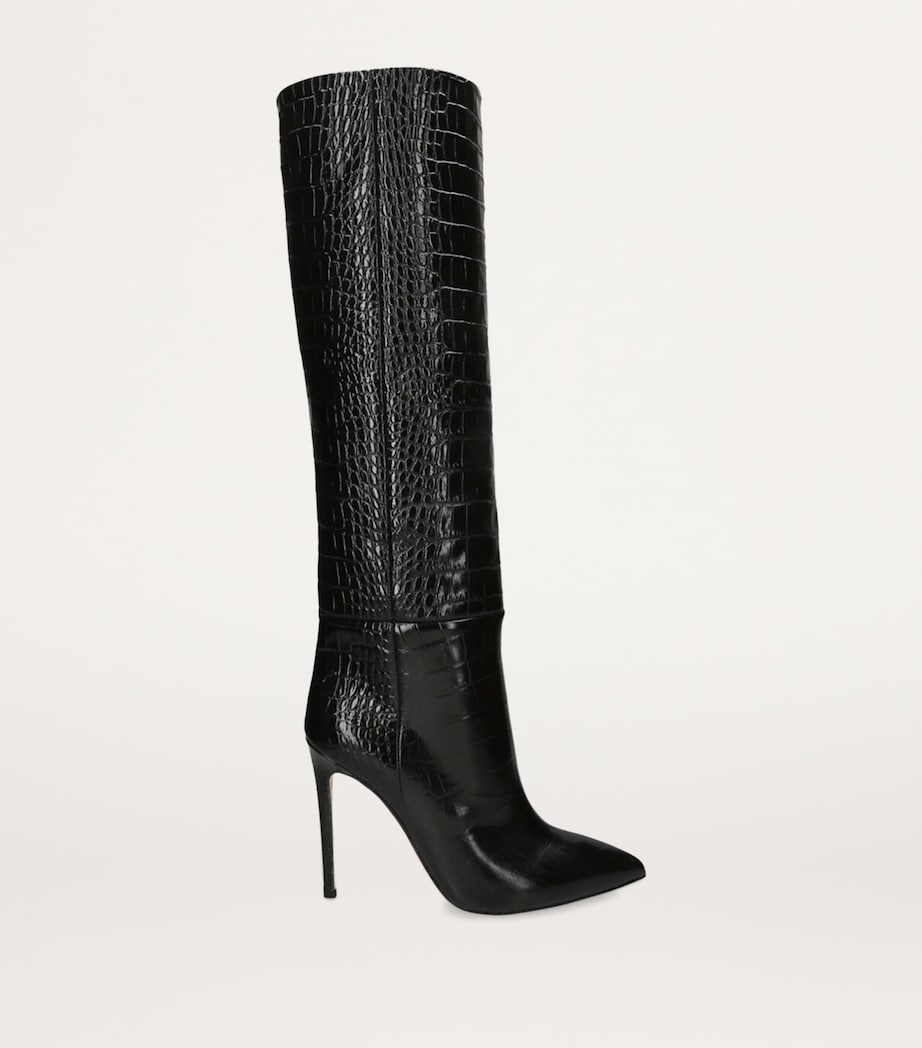 Croc-Embossed Knee-High Boots 105 BLACK Image 5
