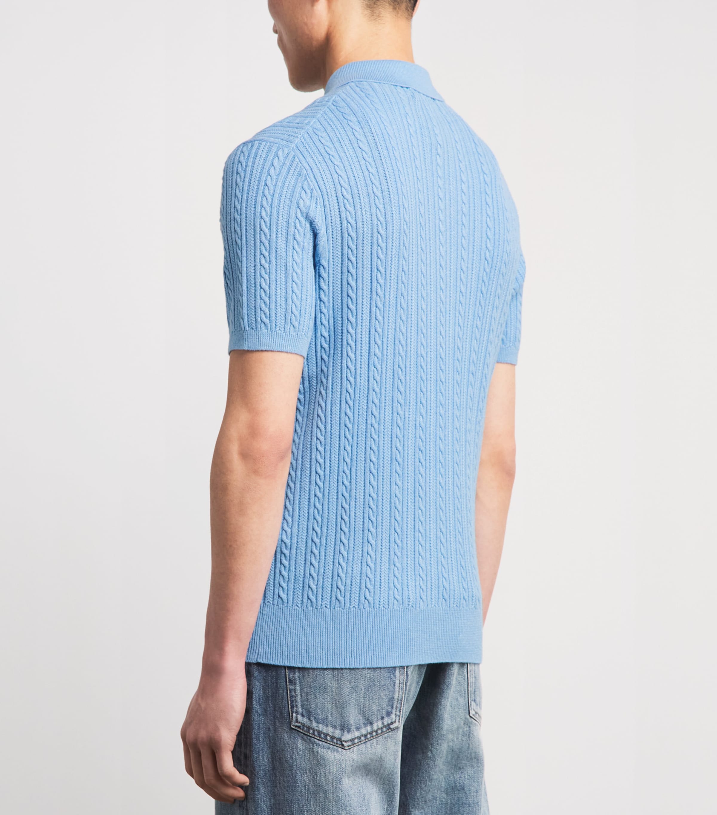 Polo Ralph Lauren Mens Cotton Cable-Knit Polo Shirt Lght Bleite Blu Hthr Image 5