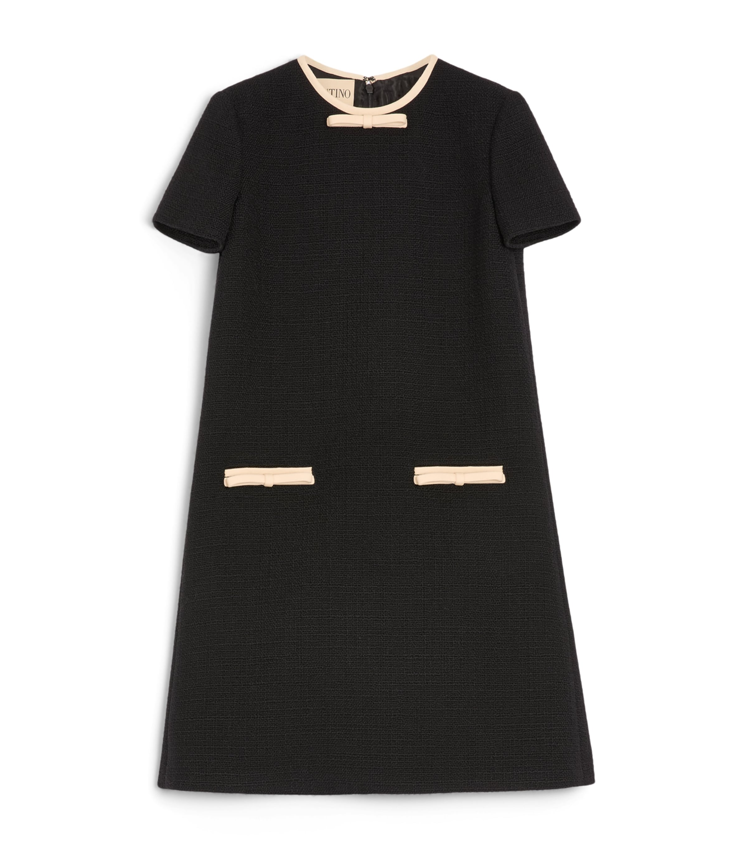 Valentino Short Dress In Plain Wool Tweed In Black