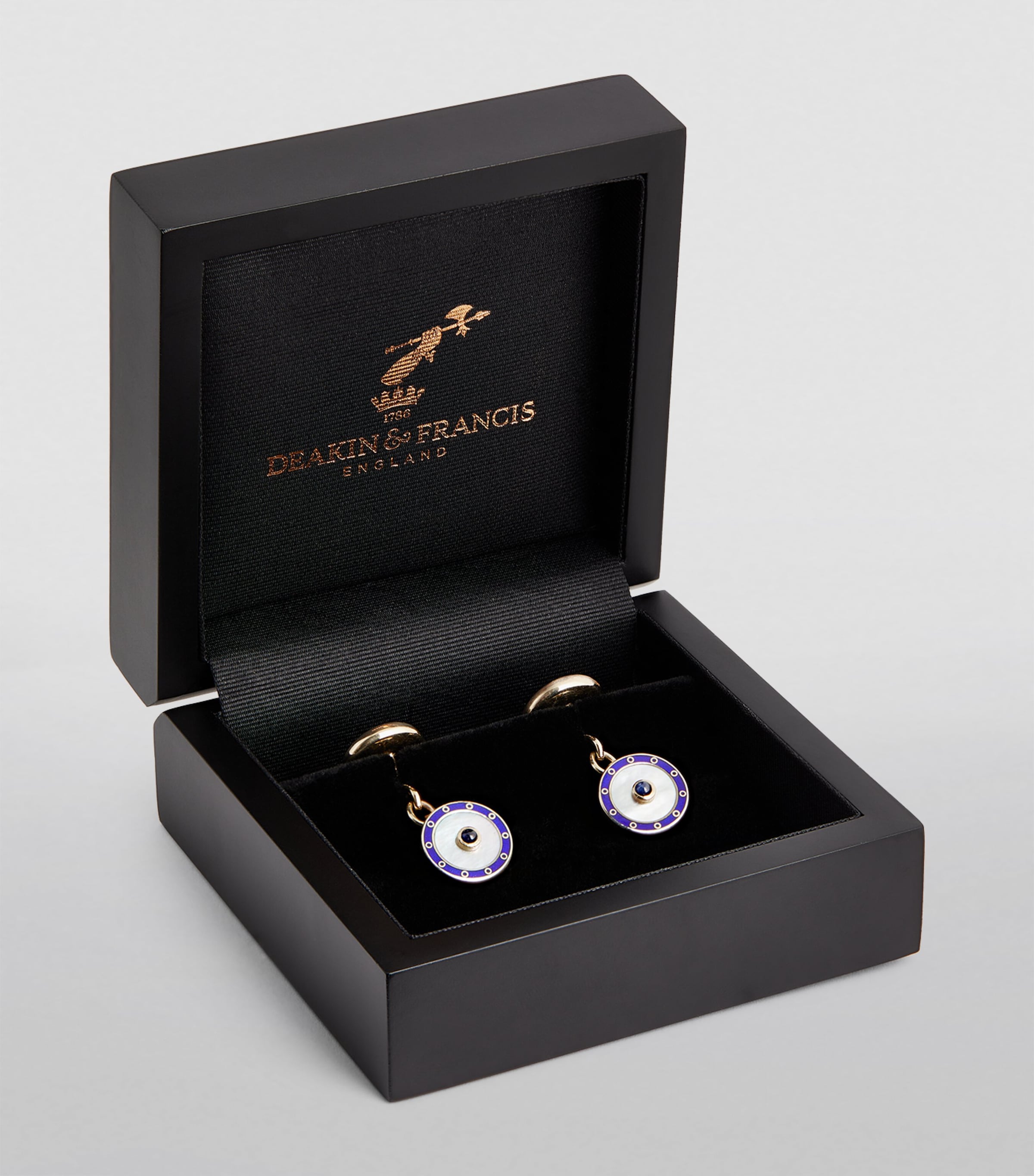 Deakin & Francis Yellow Gold and Sapphire Chain-Link Cufflinks Blue Image 2