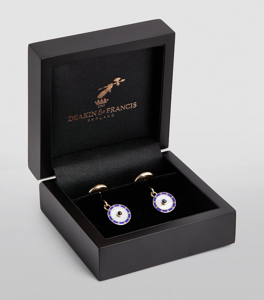 Yellow Gold and Sapphire Chain-Link Cufflinks BLUE Image 2