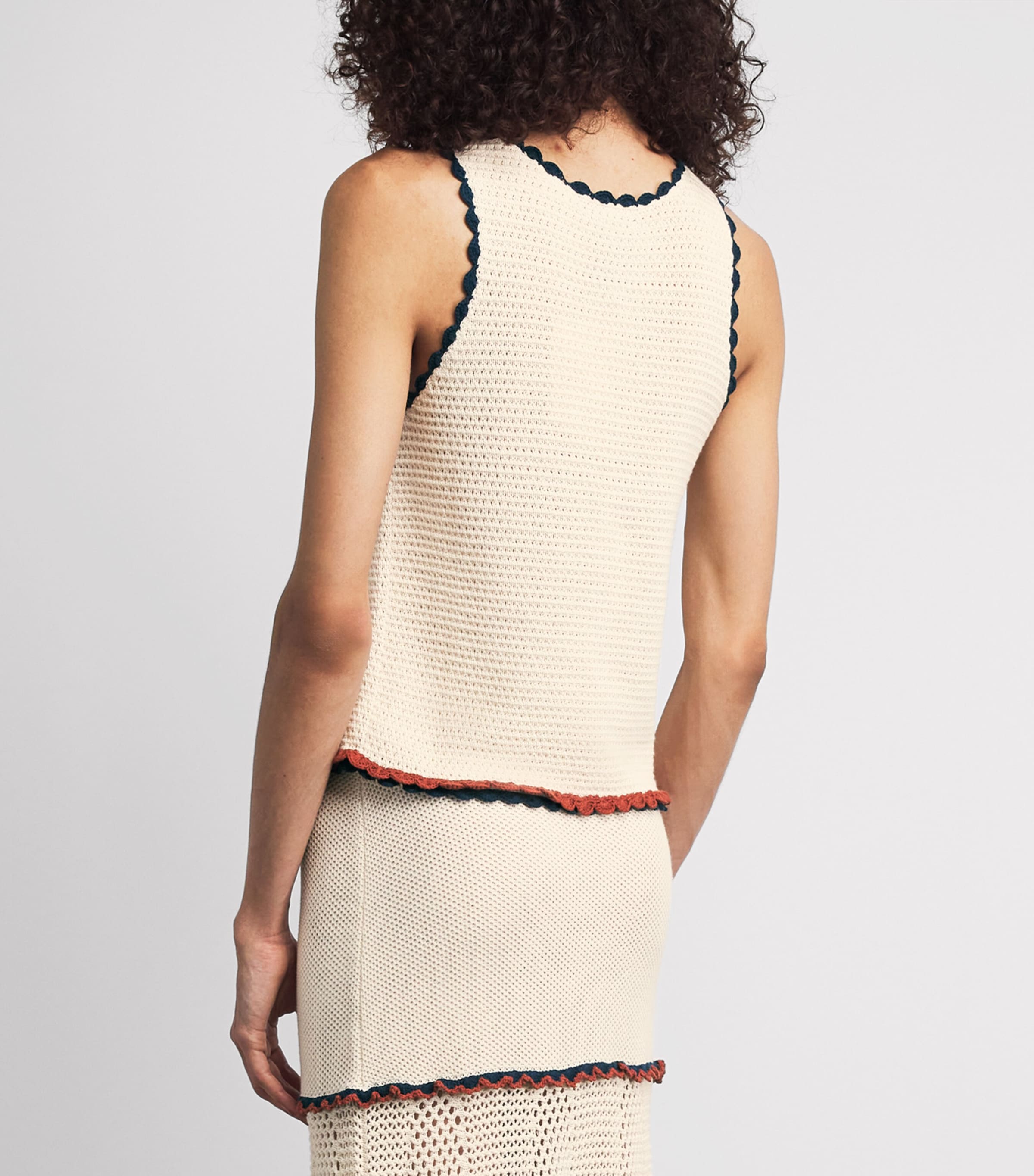 ESCVDO Womens Crochet Santos Top Ivory Cobolt Brown Image 5