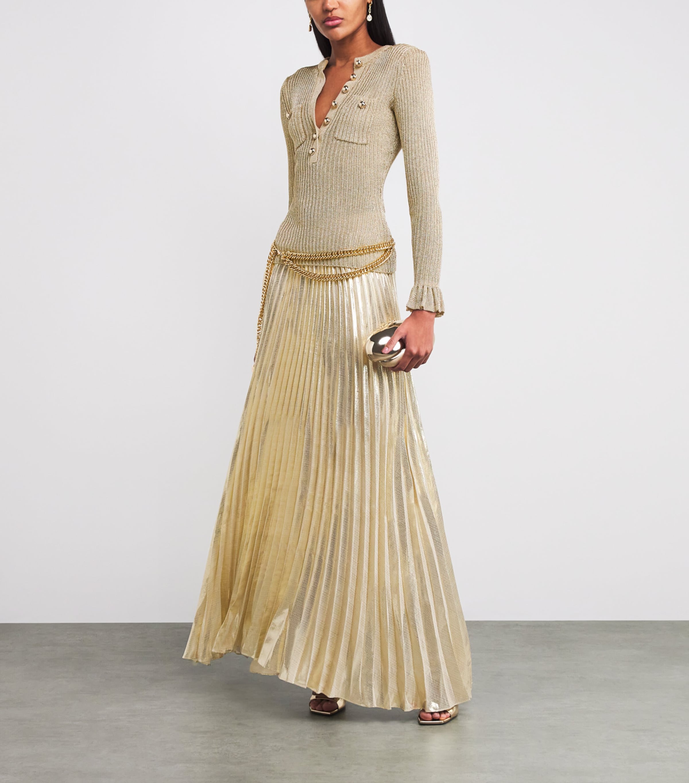 Lurex Ribbed Maxi Dress GOLD Image 2