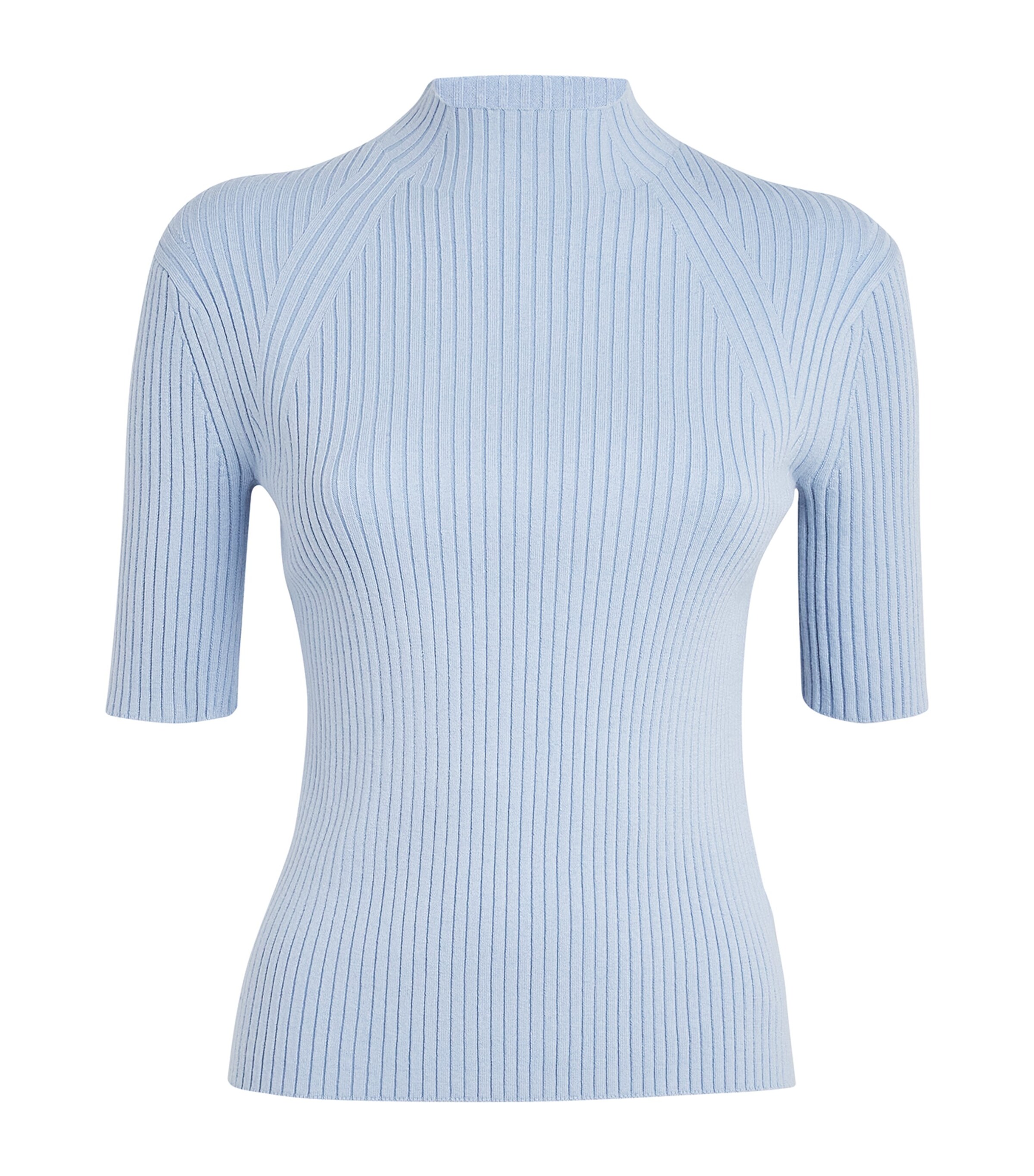 Maje Cotton And Silk Ribbed Top In Blue