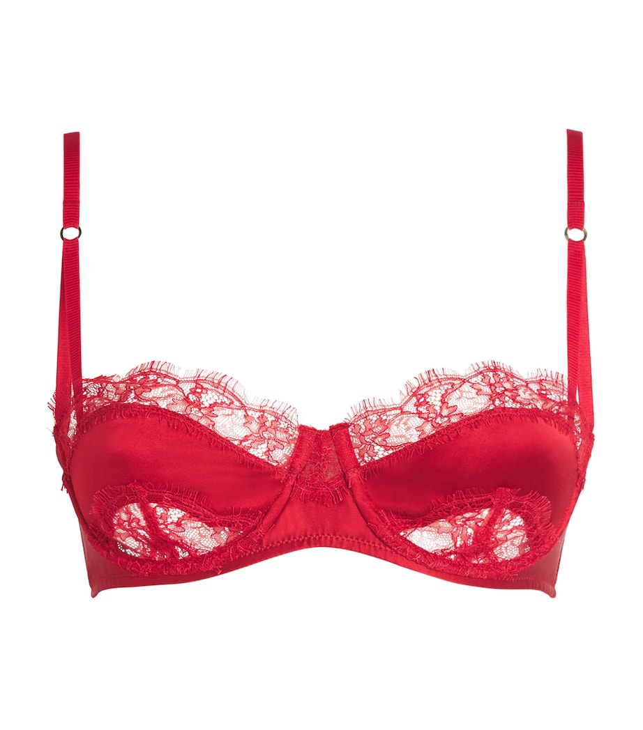 Kiki de Montparnasse Womens Stretch-Silk Lace-Insert Balconette Bra Red On Red Image 1