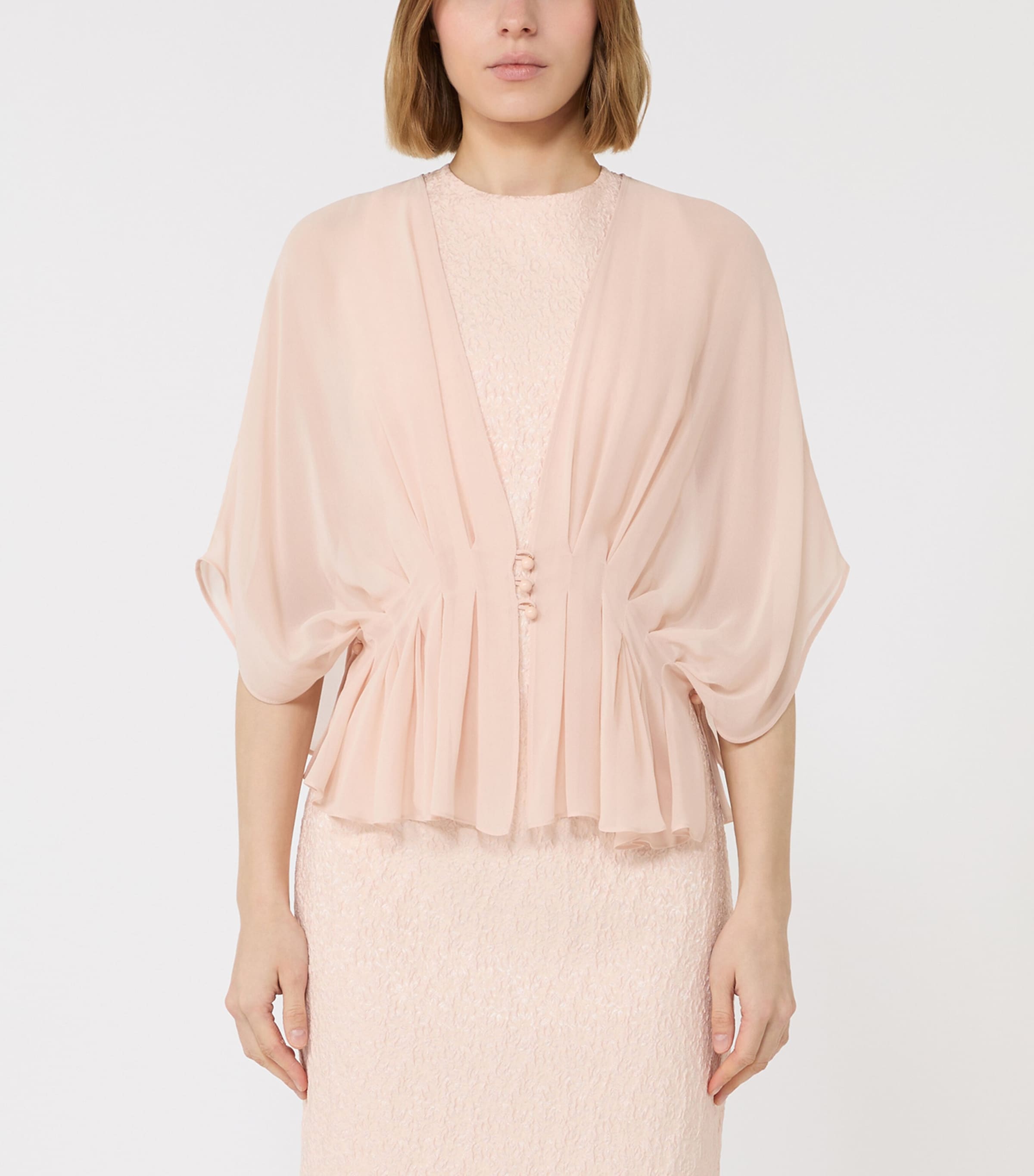 Max Mara Womens Silk Plunge Neck Cape Beige Pink Image 2