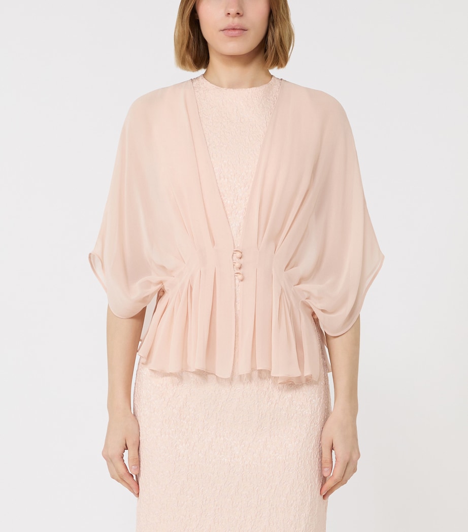 Max Mara Womens Silk Plunge Neck Cape Beige Pink Image 2