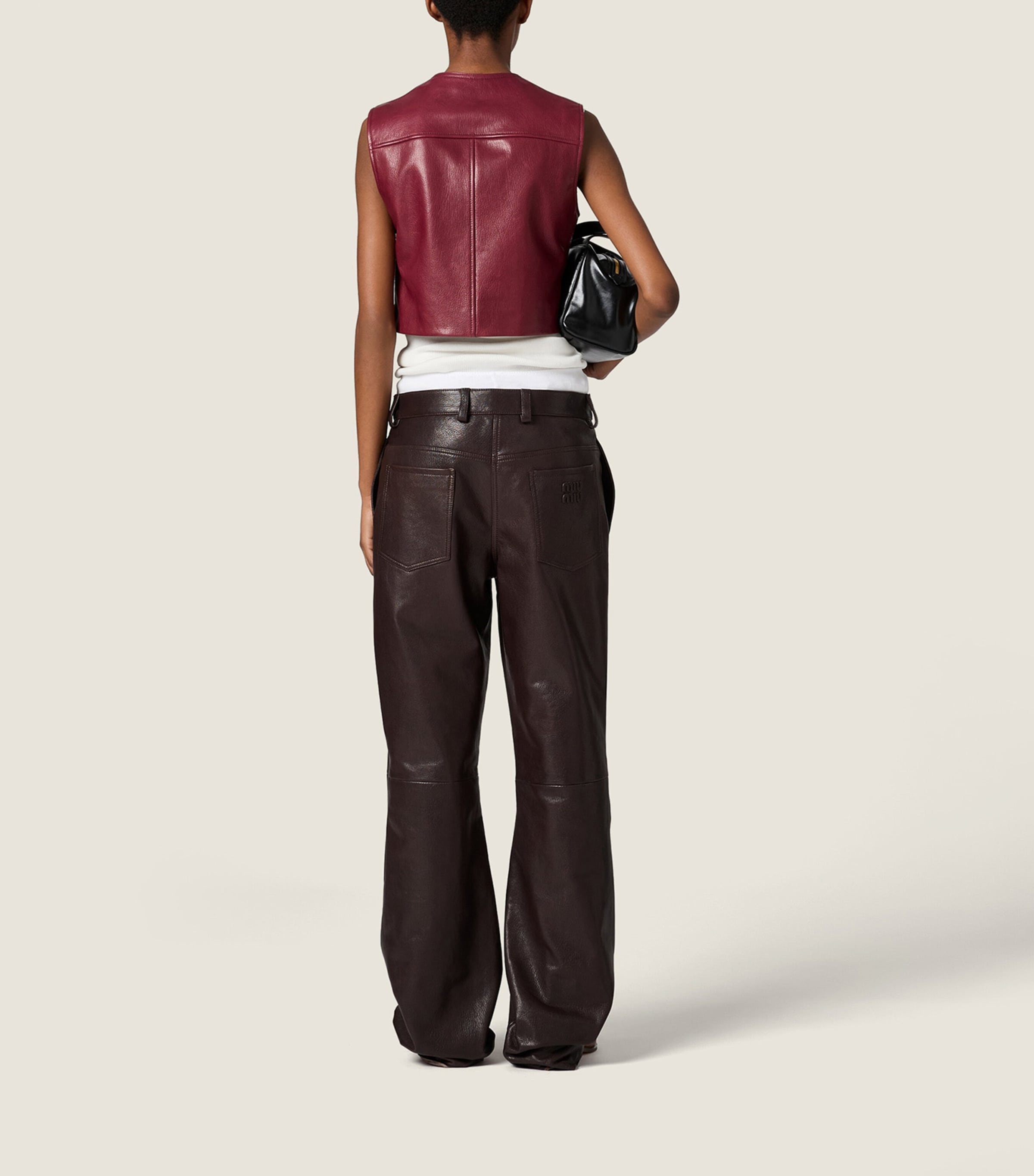 Miu Miu Womens Leather Trousers Brown Image 3