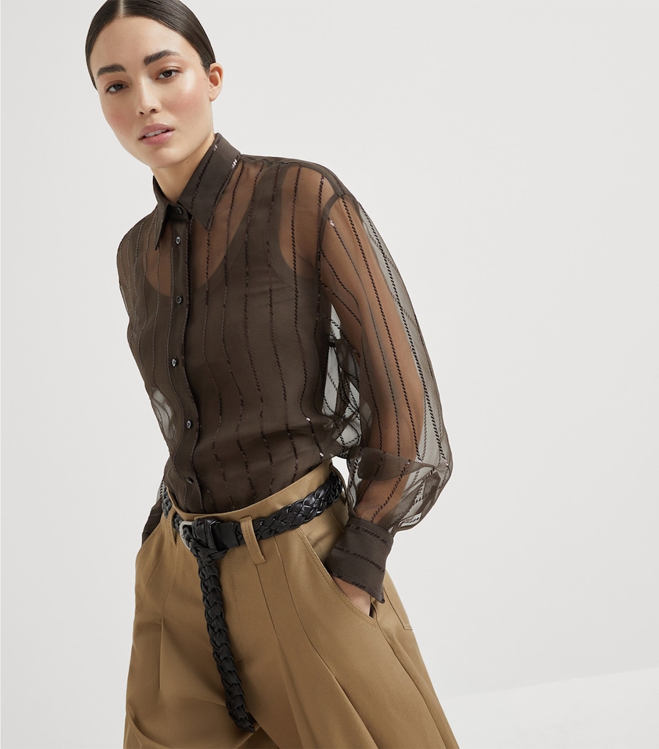 Silk Sequin-Stripe Shirt C4222 Image 5