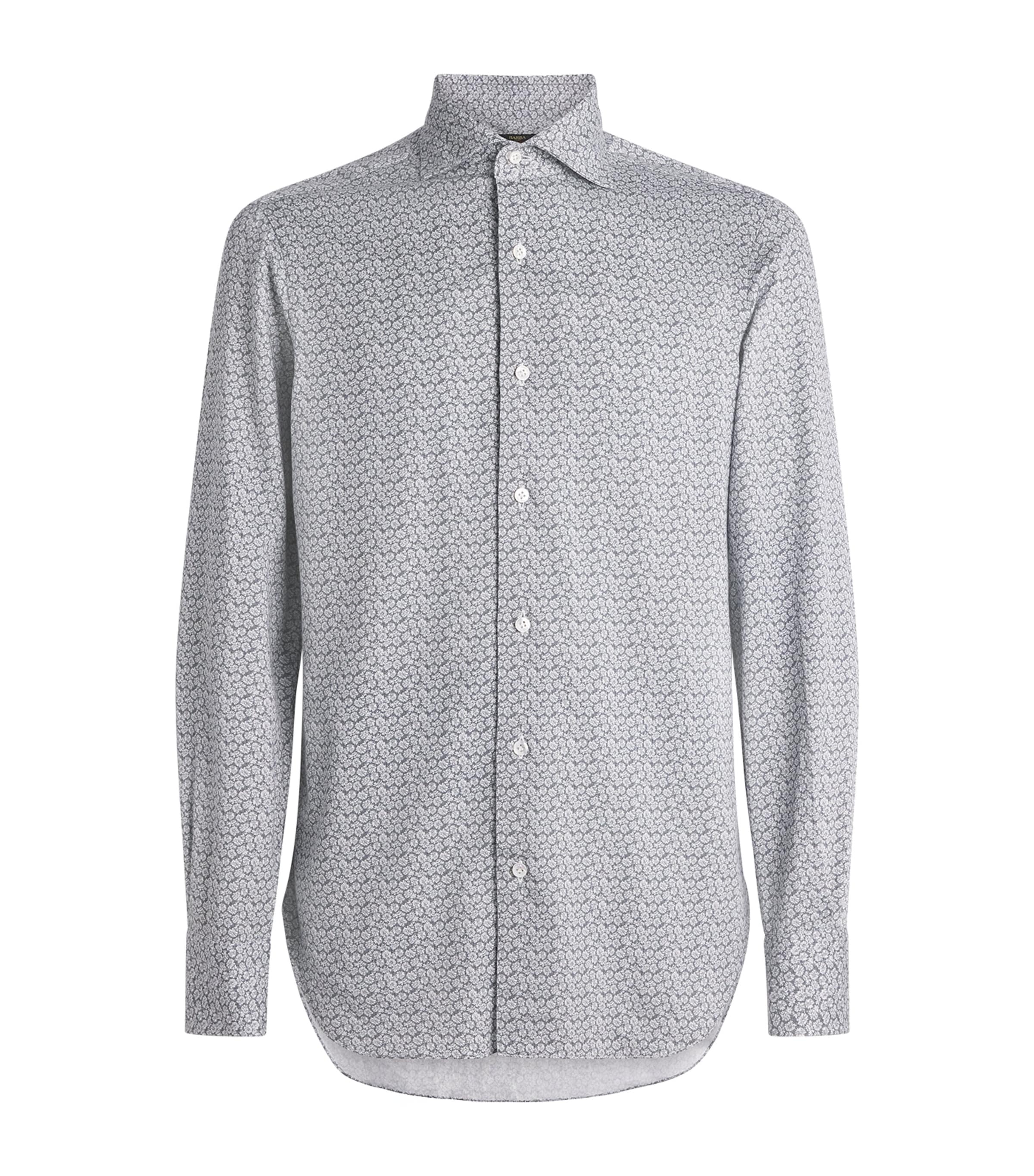 Barba Napoli Mens Cotton Floral Shirt Green Image 1