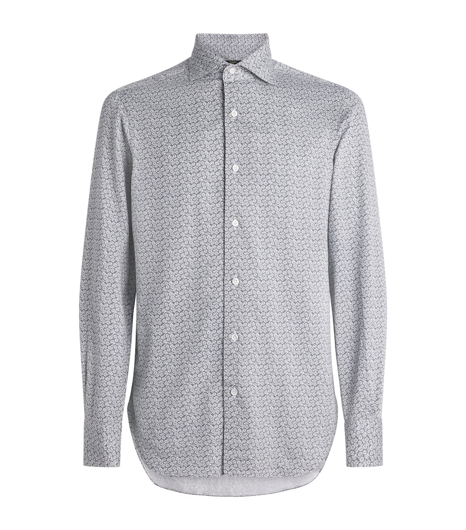 Barba Napoli Mens Cotton Floral Shirt Green Image 1